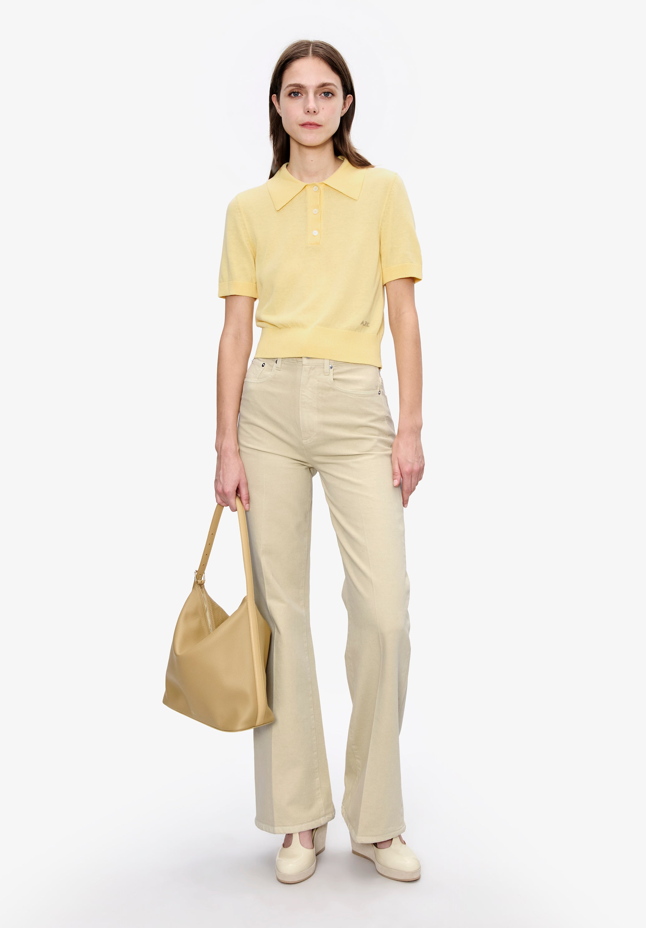 Solid-colour polo shirt in cotton crepe - 1