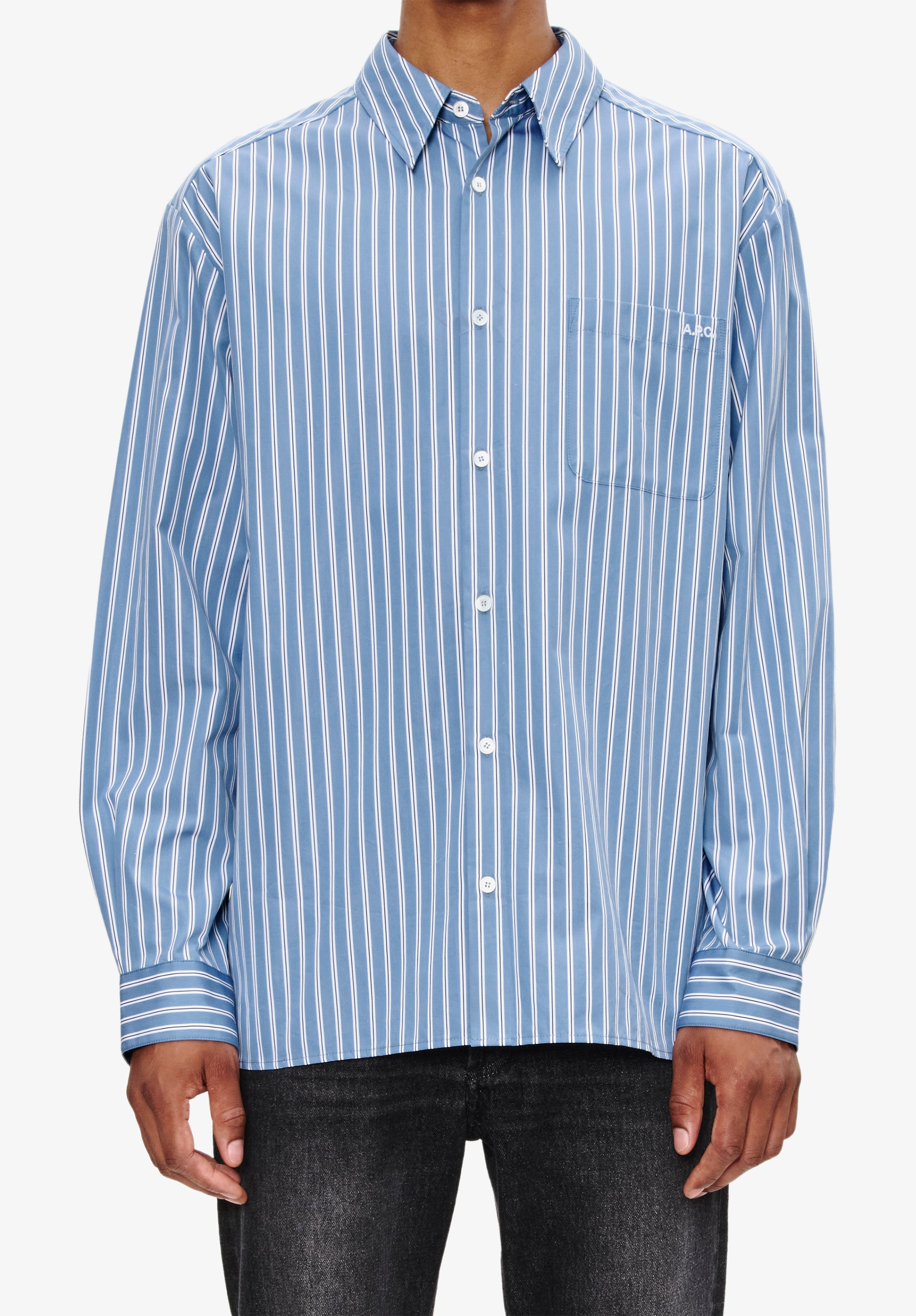 Loose-fit blue striped shirt - 4