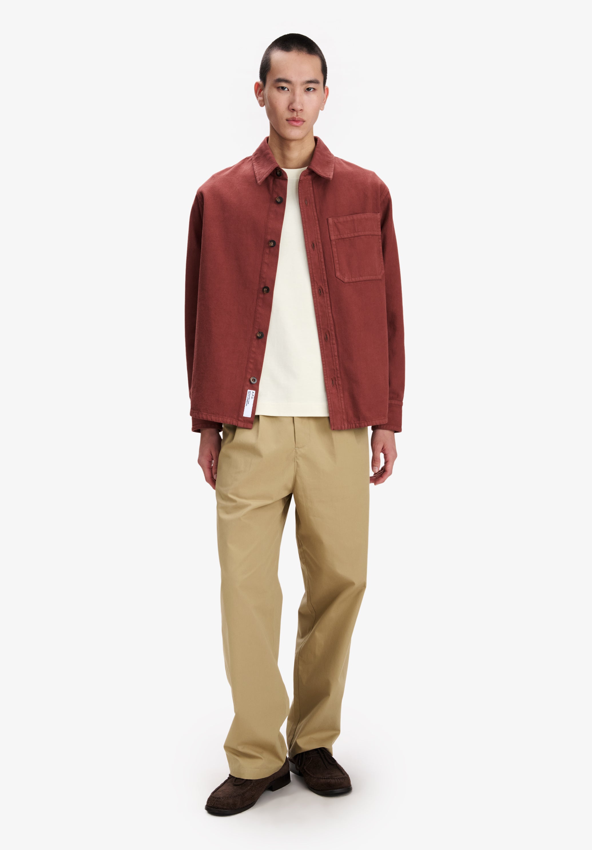Loose burgundy recycled cotton overshirt - 1