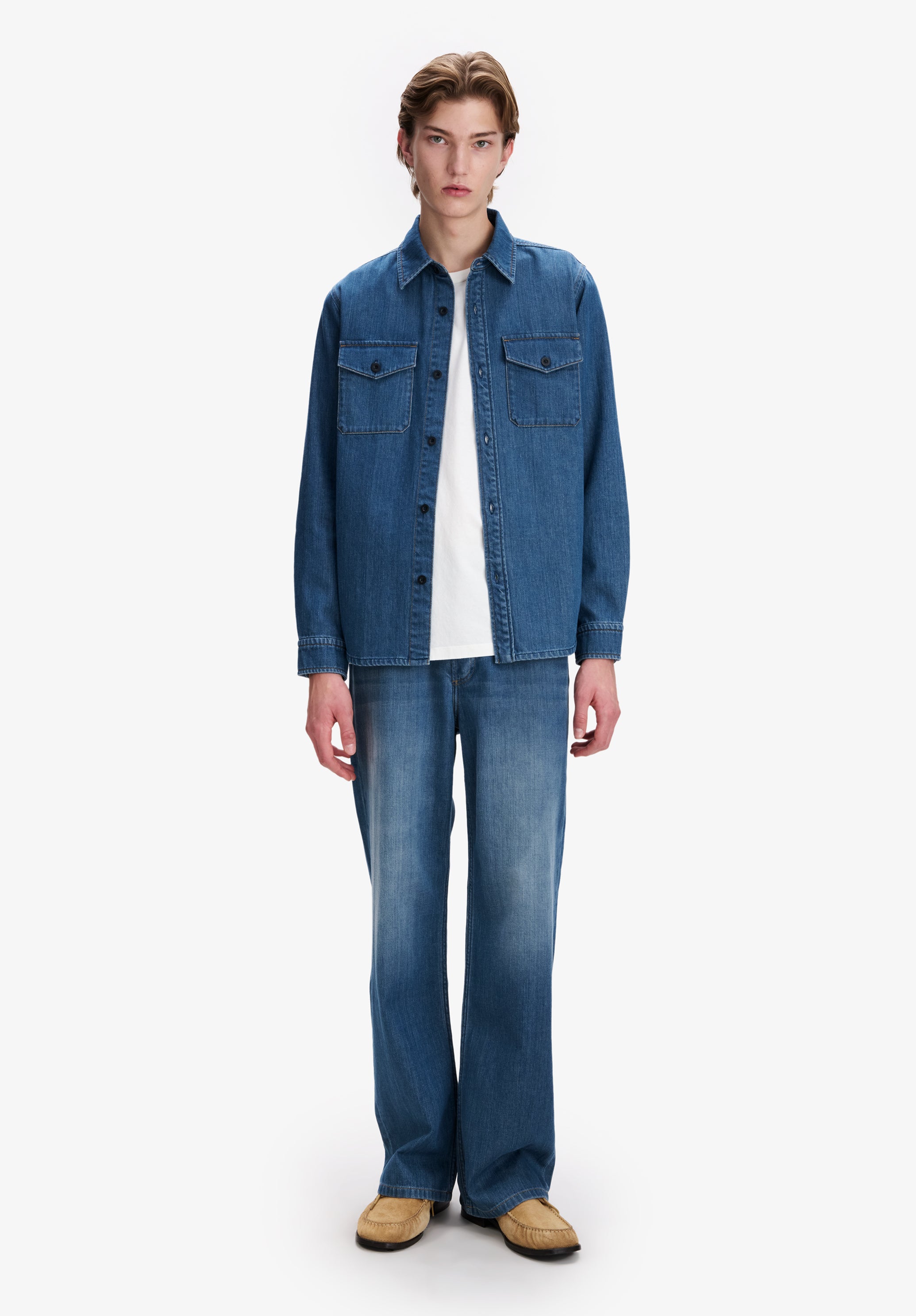 Faded denim overshirt with pockets - 1