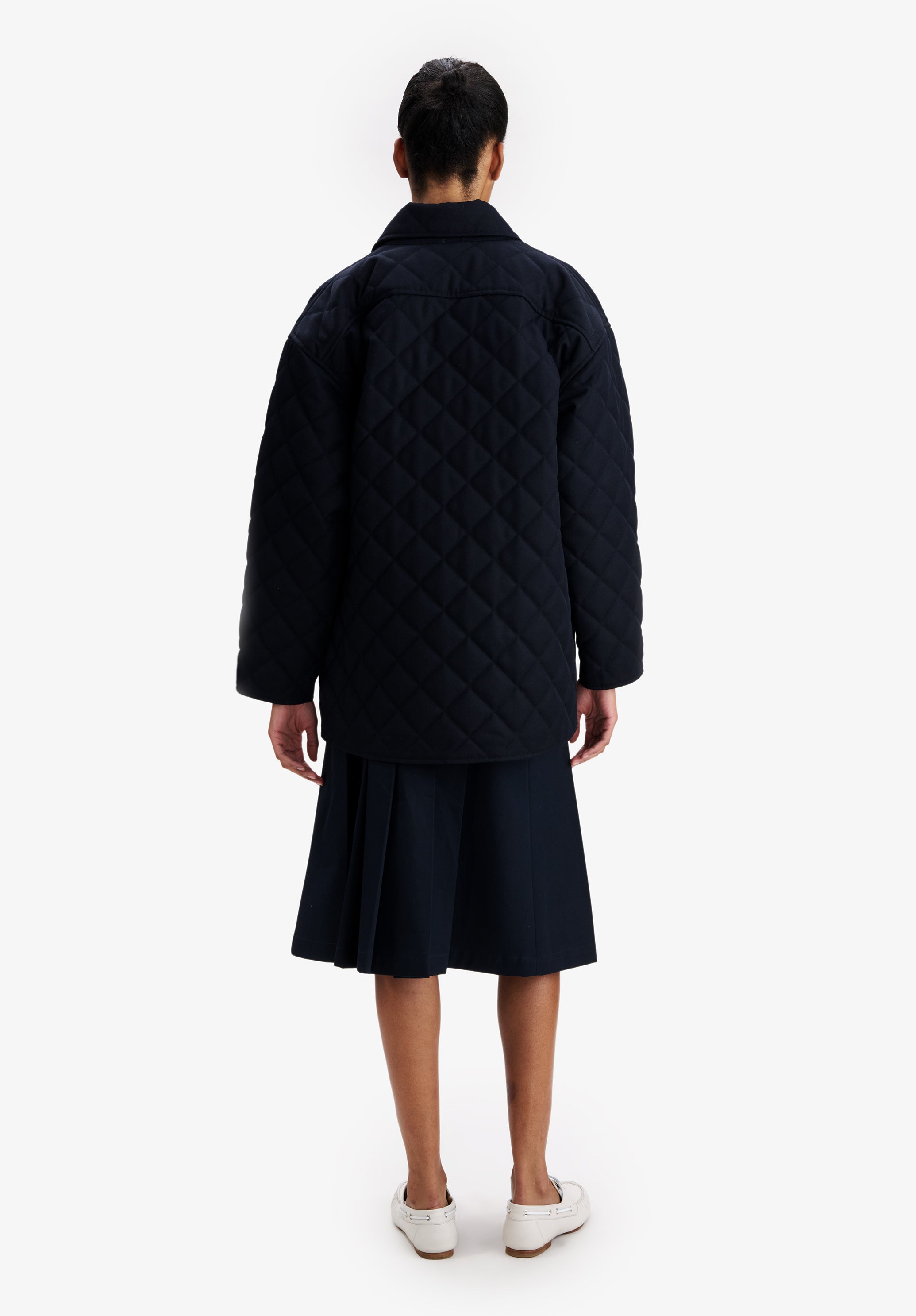 Navy blue quilted wool jacket - 5