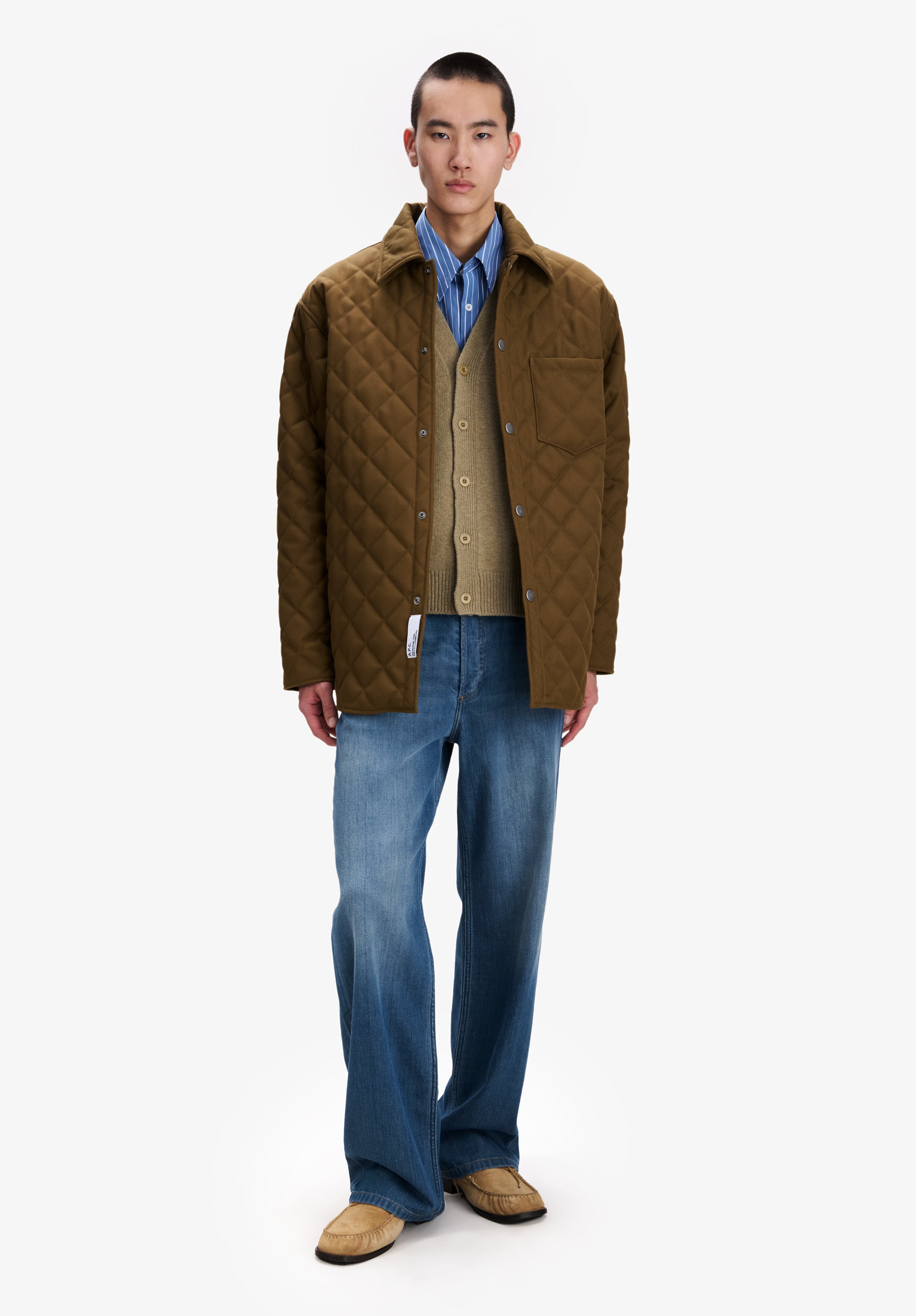 Khaki quilted wool jacket - 1