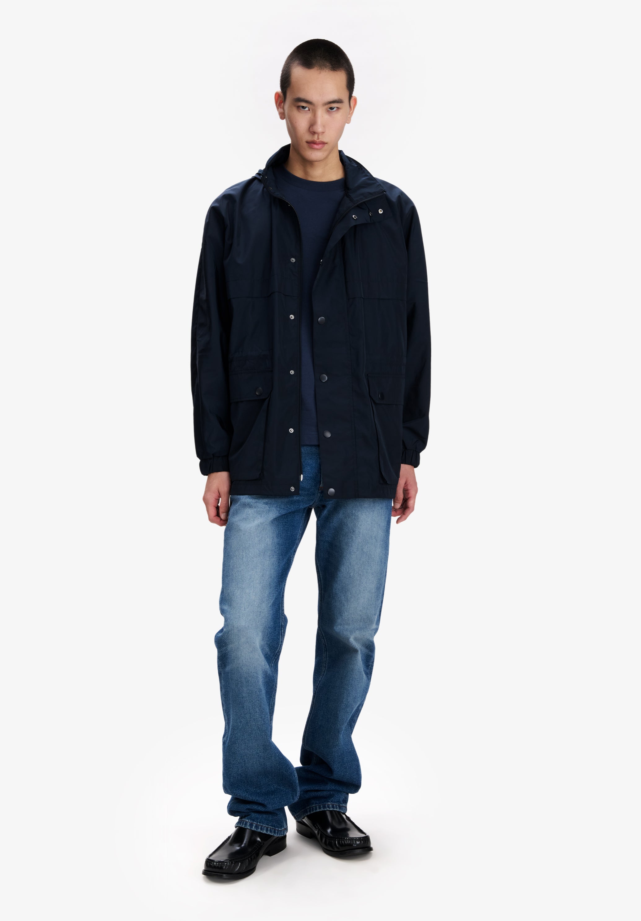 Navy blue windbreaker. - 1