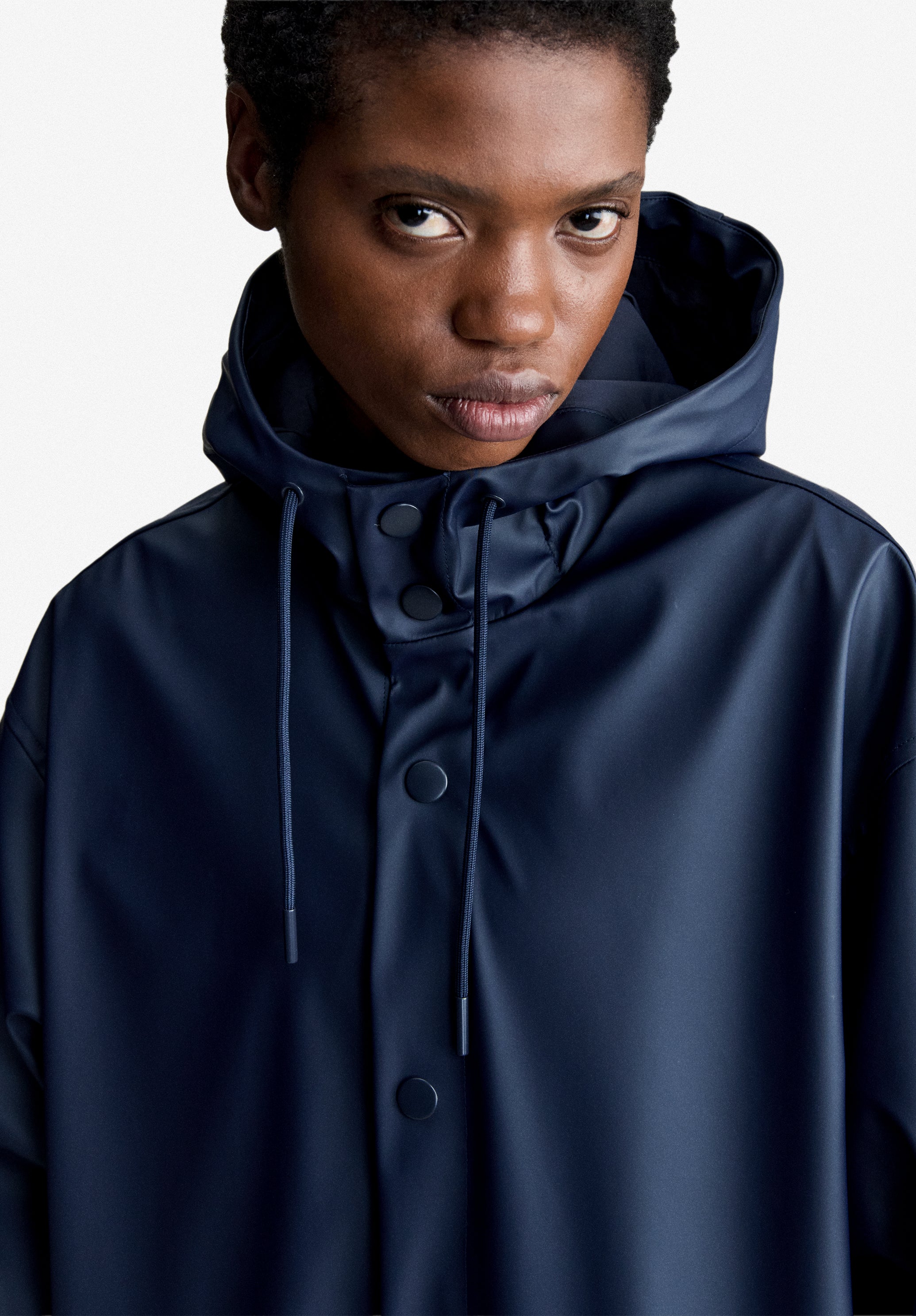 Long loose-fit navy blue parka - 3