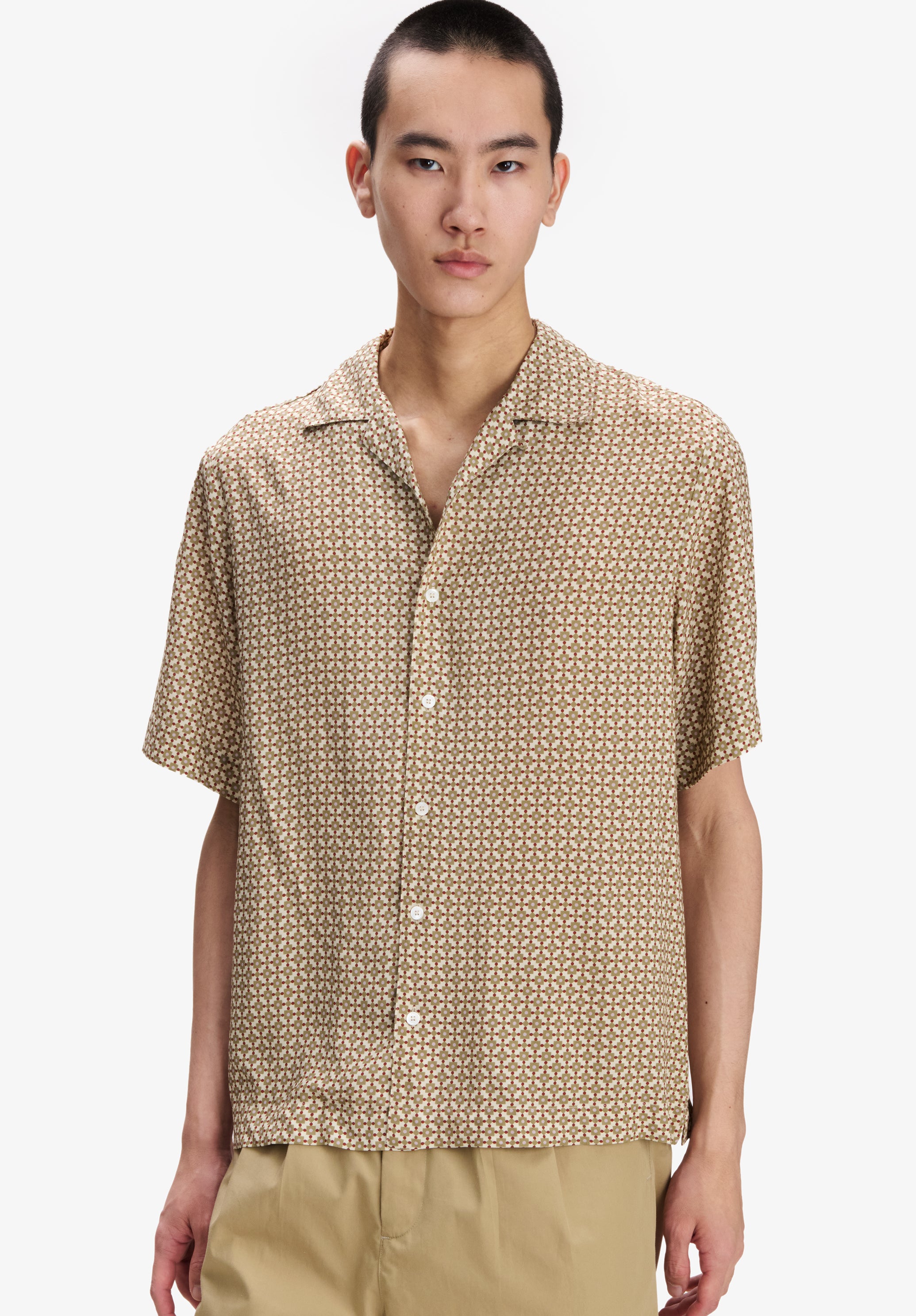 Patterned ecru short-sleeved shirt - 3