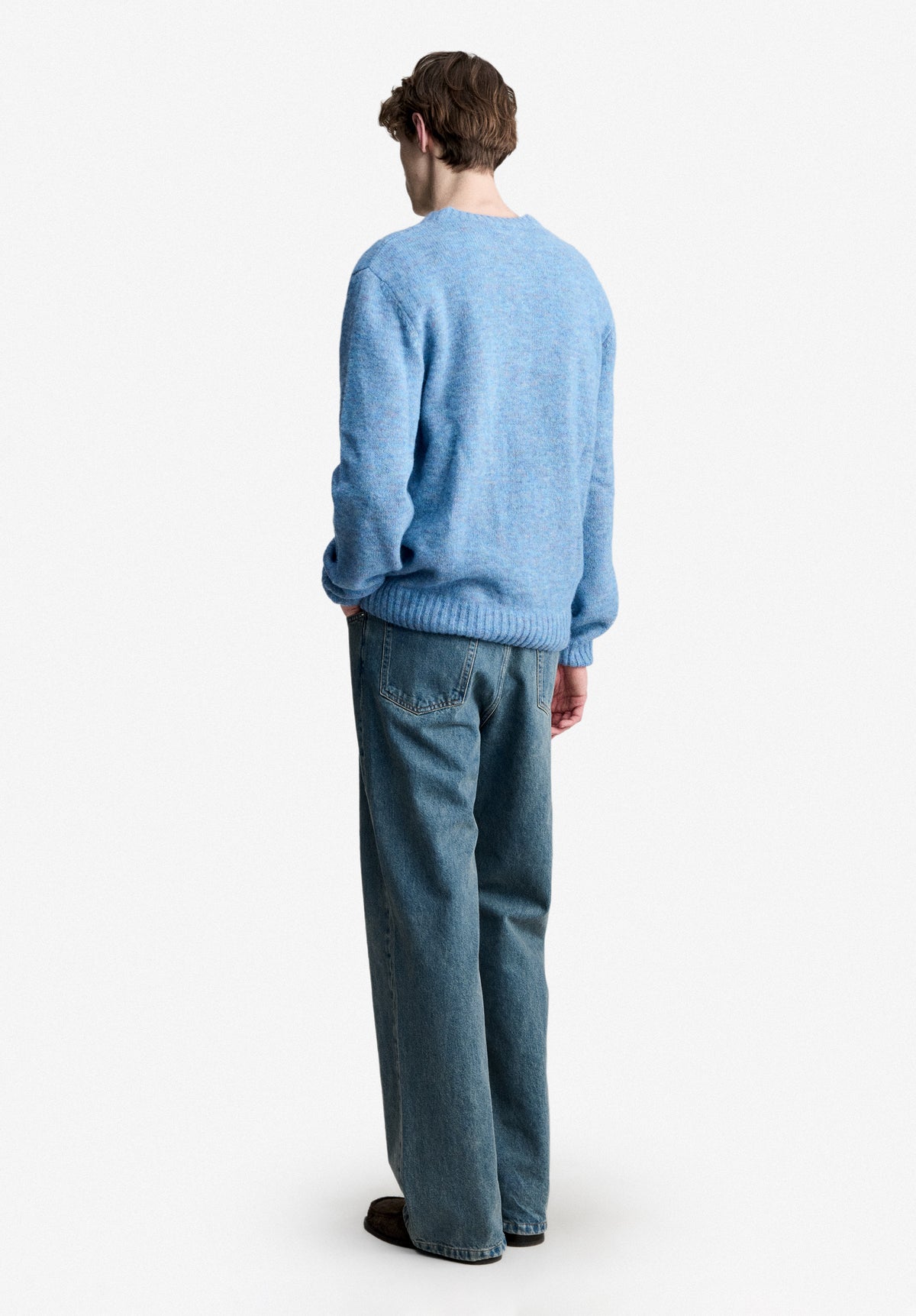 Loose-fit heather light blue and brick red sweater - 2
