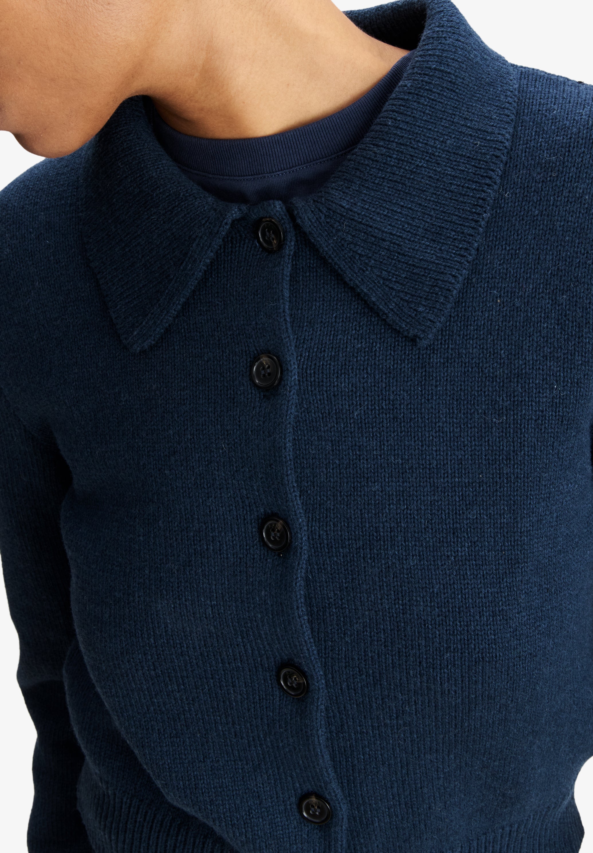 Navy blue wool collared cardigan - 3