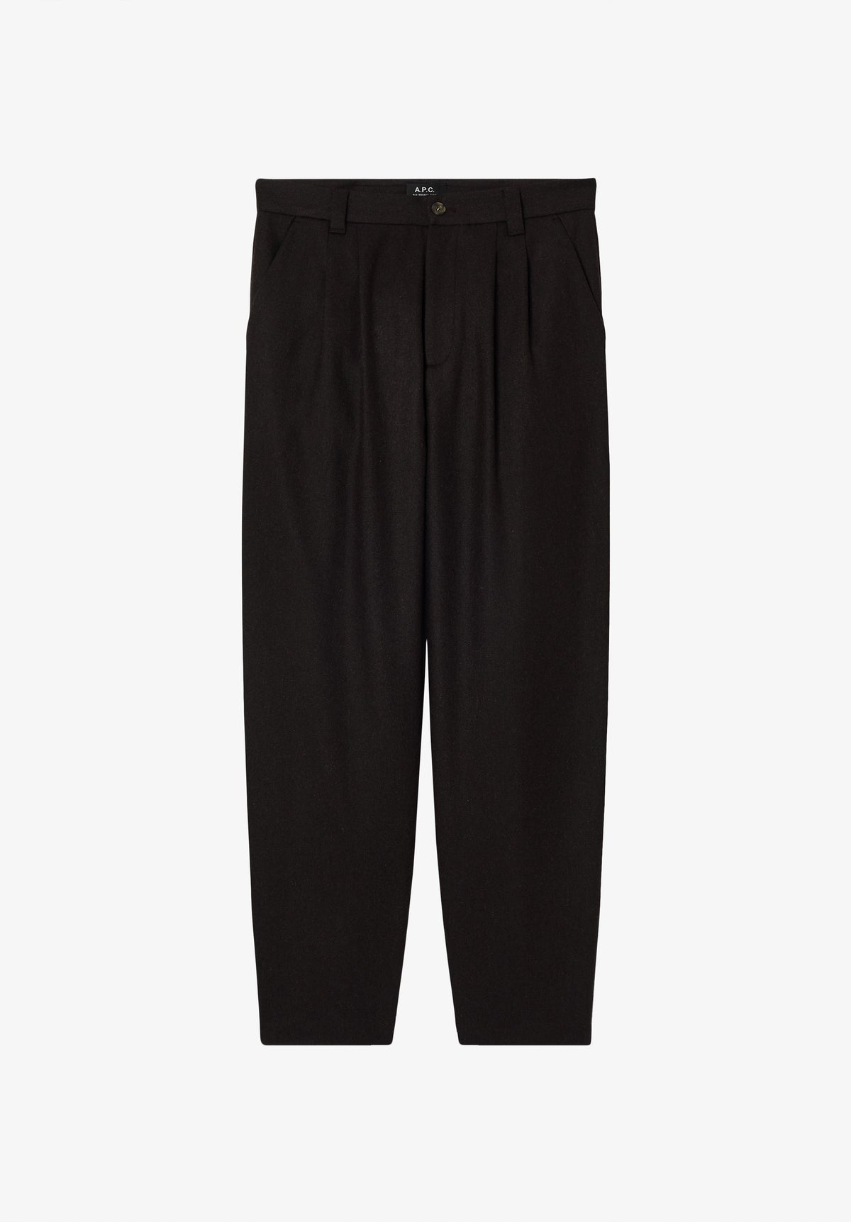 Loose-fit dark brown trousers with pleats