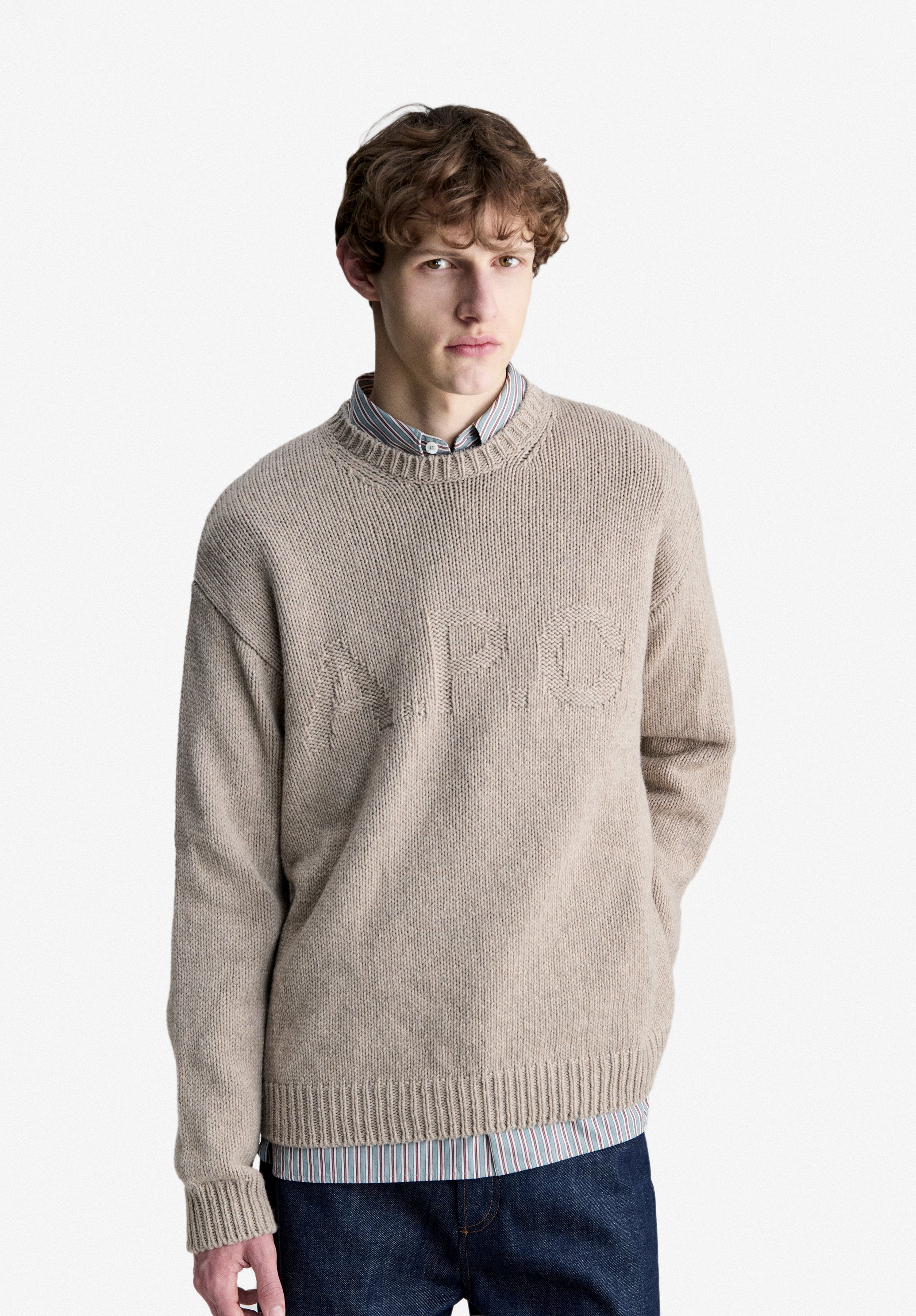 Taupe sweater with tone-on-tone A.P.C. logo - 3