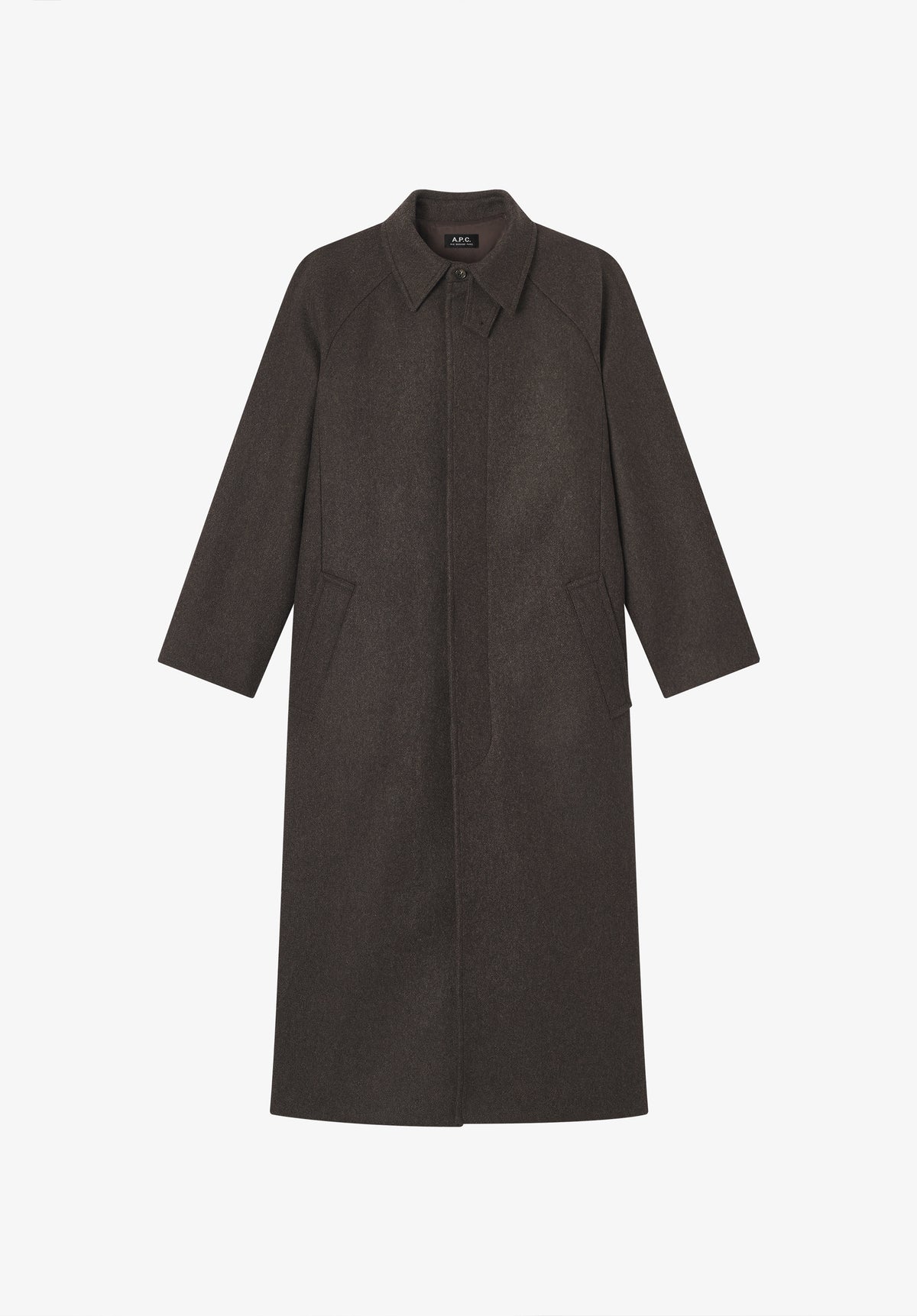 Loose-fit heather brown mac in recycled wool - 0
