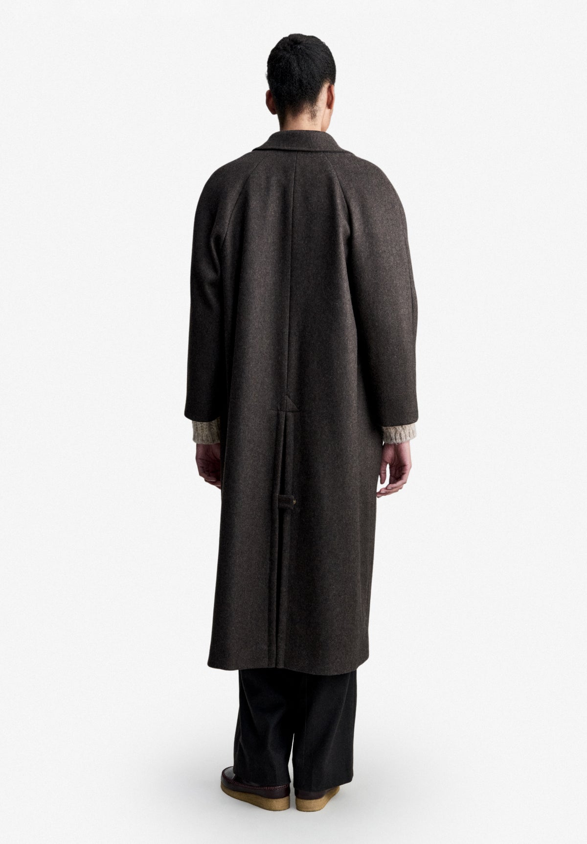 Loose-fit heather brown mac in recycled wool - 2