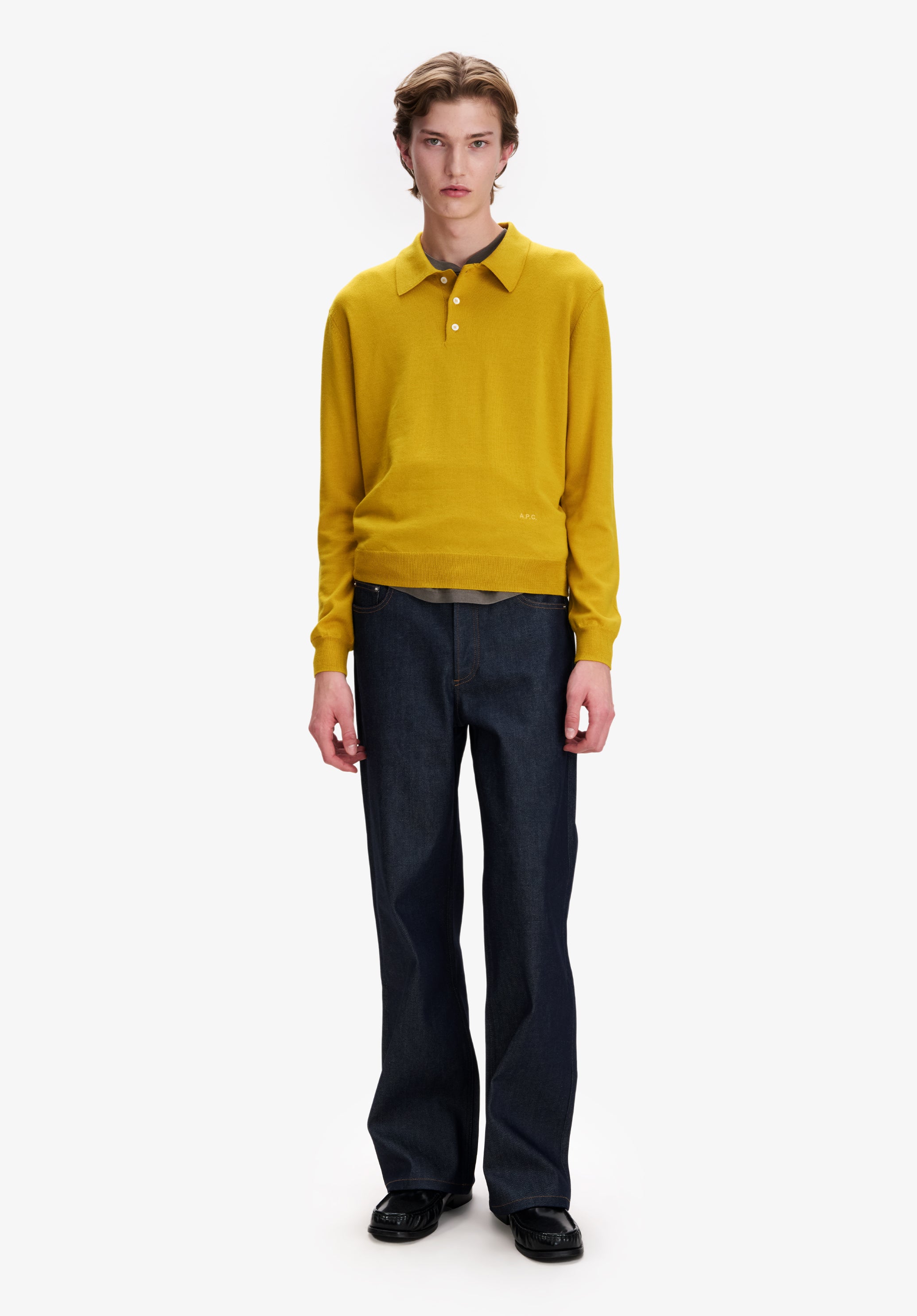 Yellow merino wool polo - 1