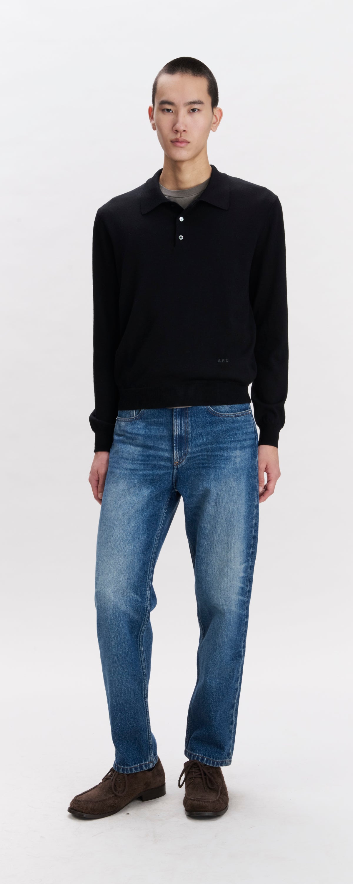 Long-sleeved wool polo shirt - 1