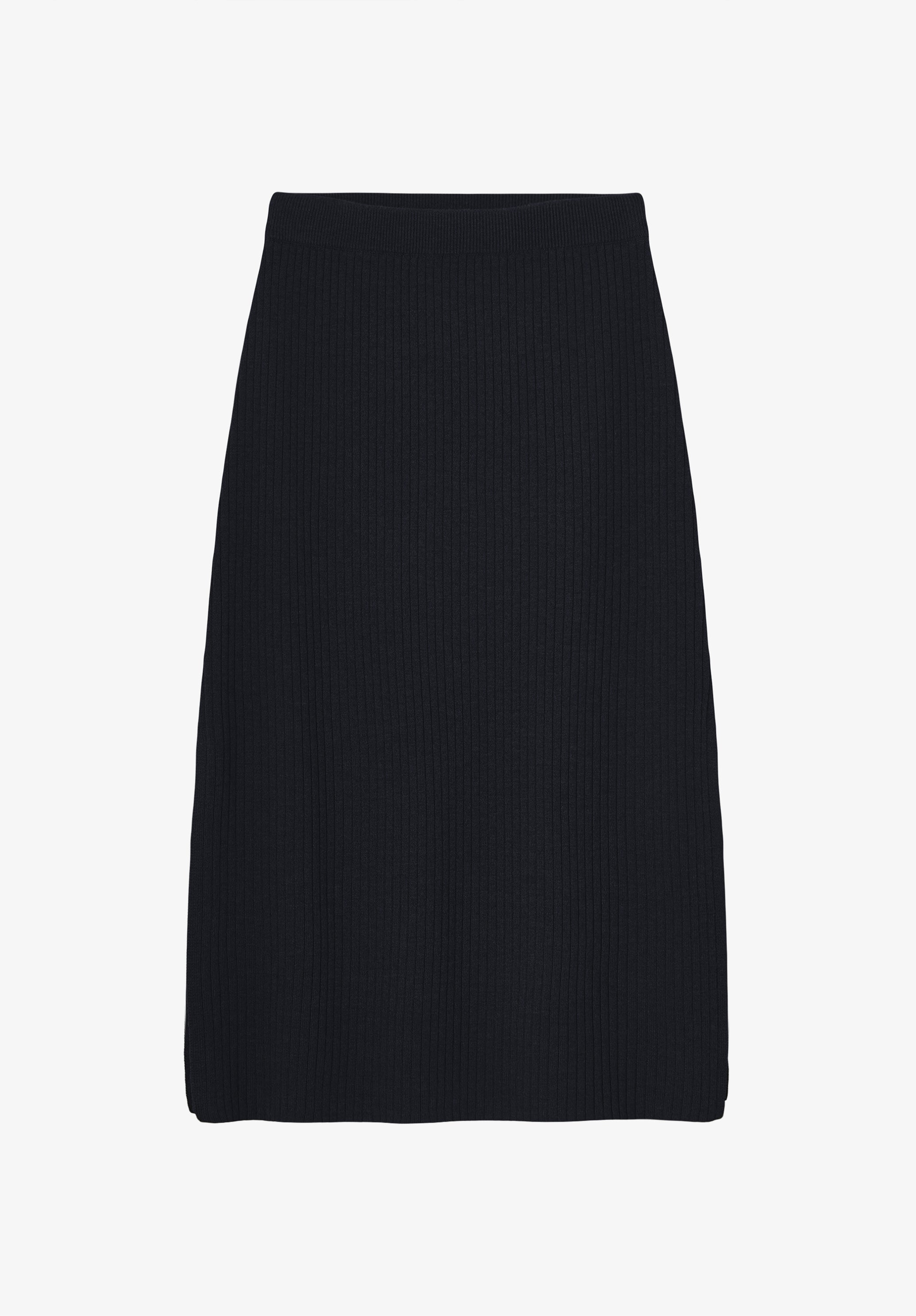 Long navy blue merino wool skirt - 0