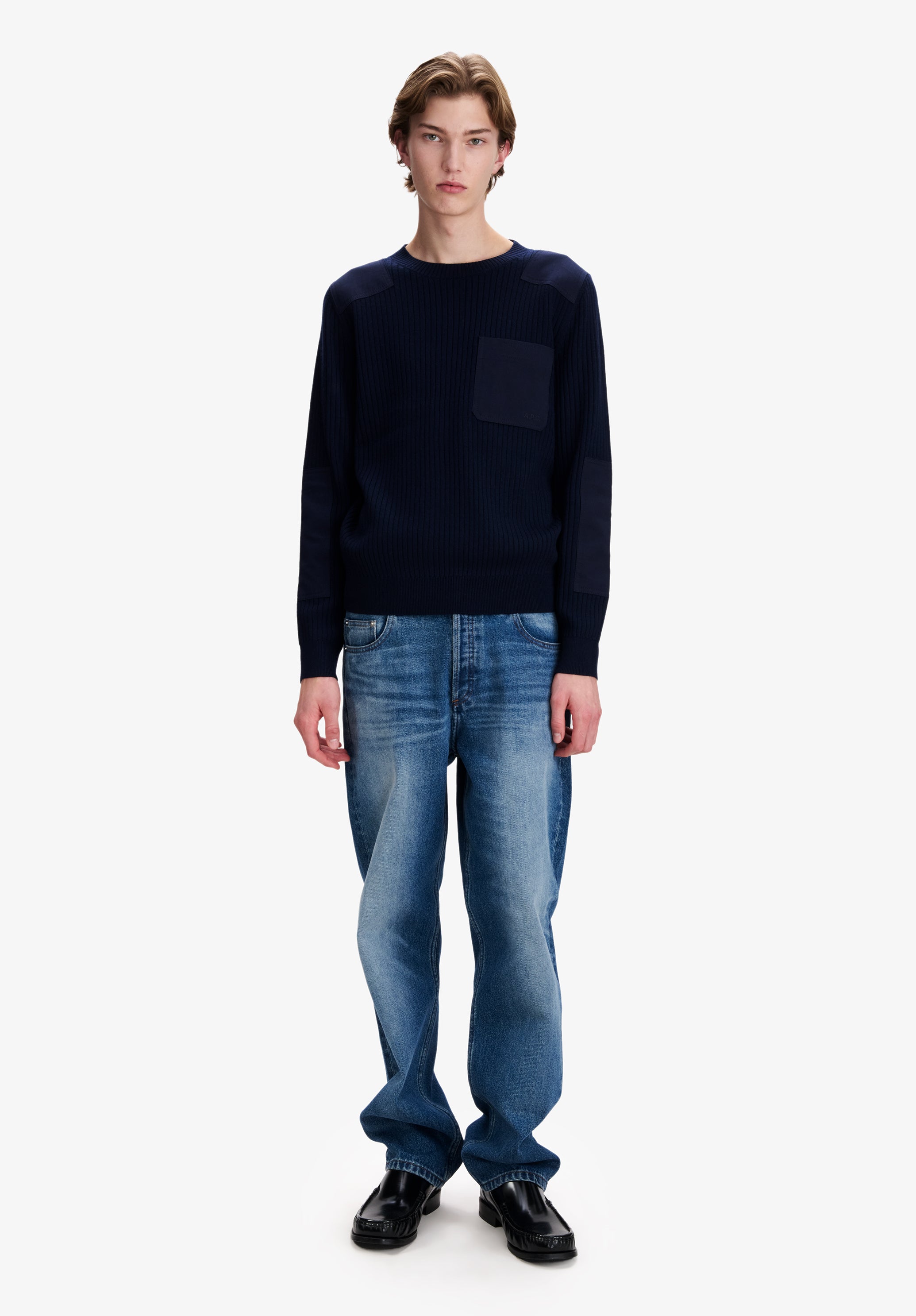 Navy blue merino wool military sweater - 1