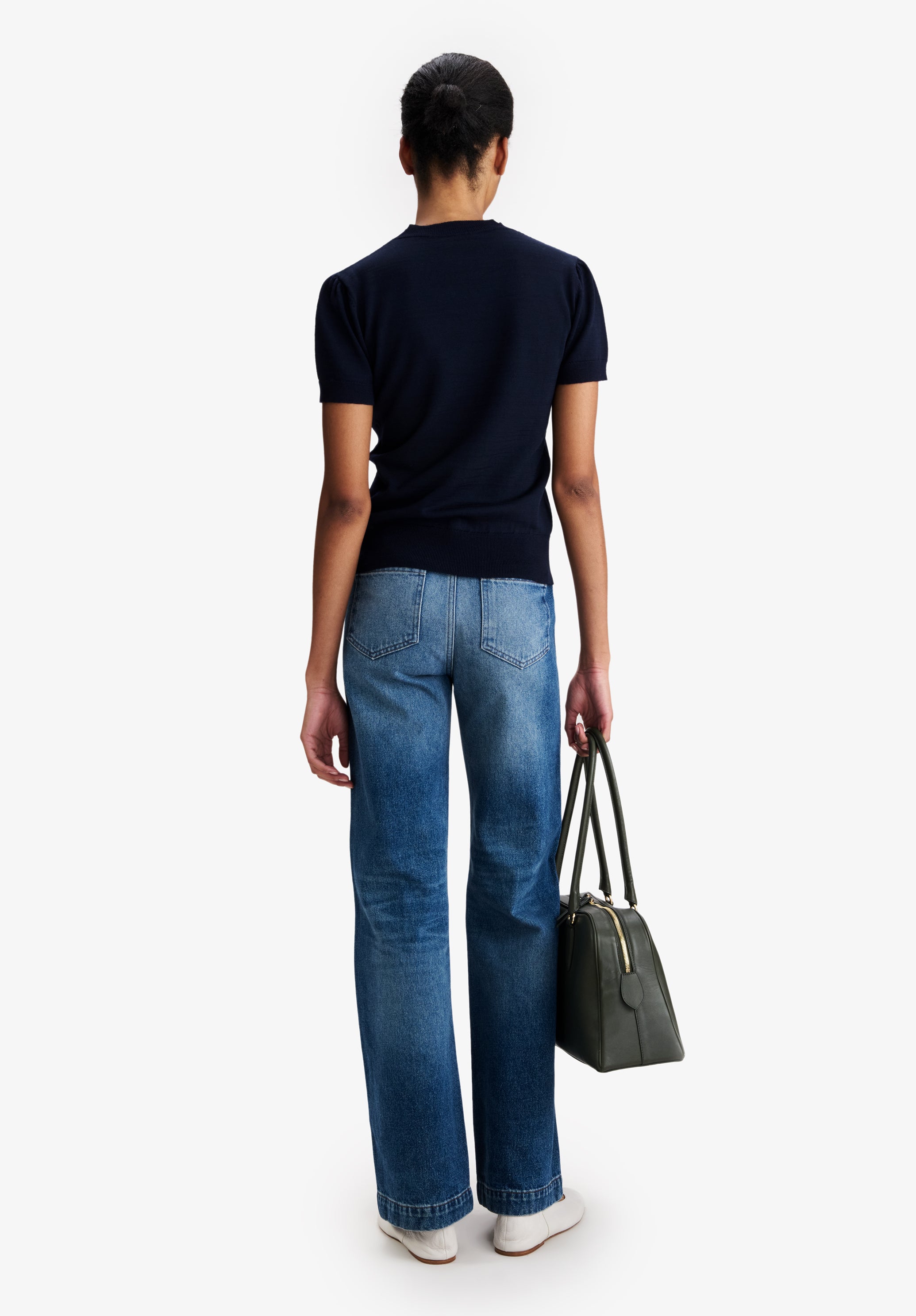 Fitted navy blue merino wool sweater - 2