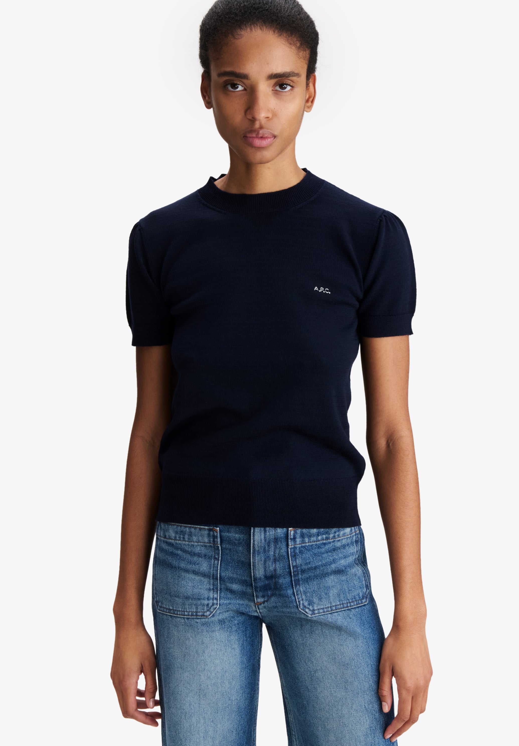 Fitted navy blue merino wool sweater - 3
