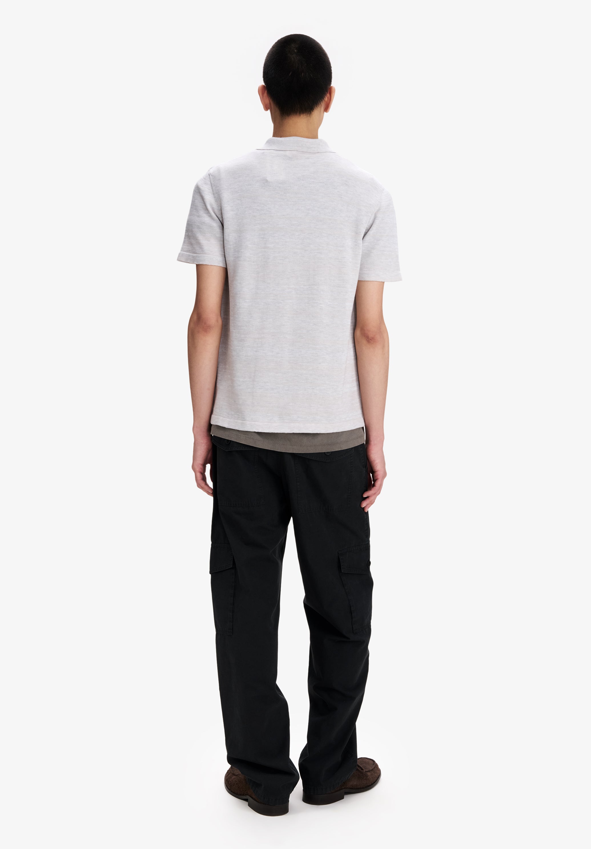 Heather grey merino wool polo - 2