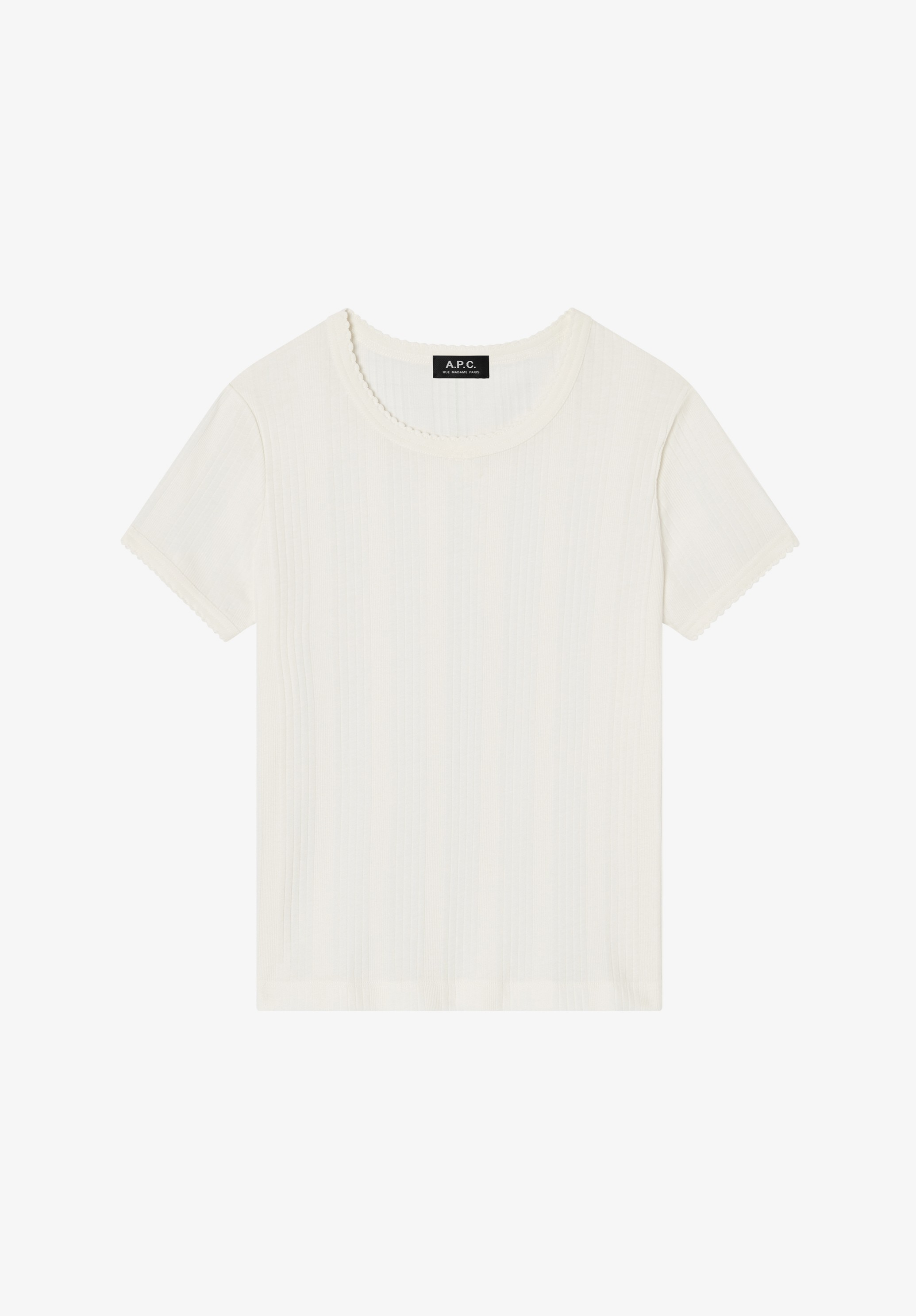 Geripptes weißes T-Shirt aus Bio-Baumwolle.