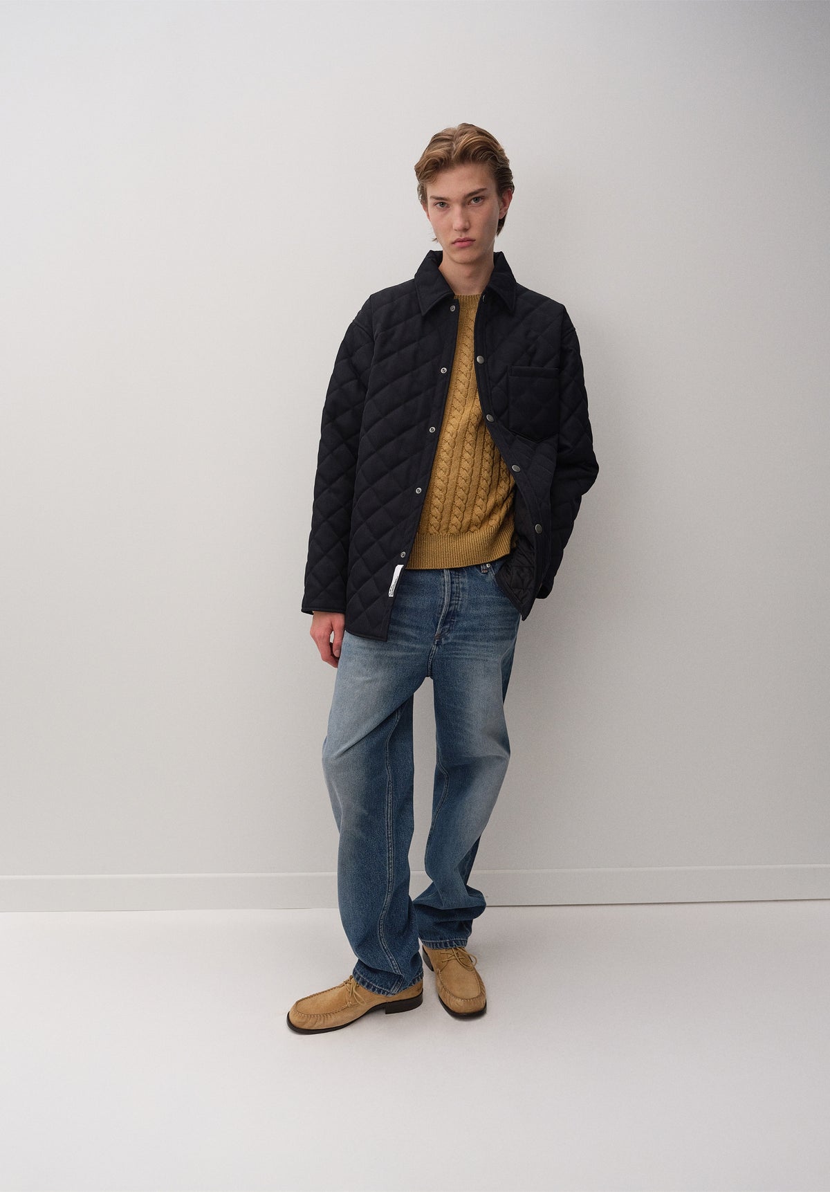 Navy blue quilted wool jacket