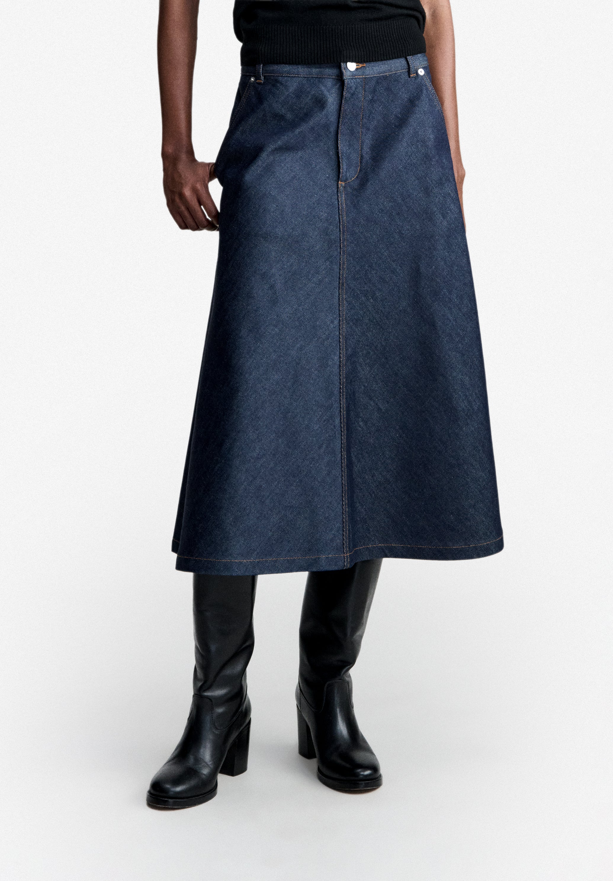 Flared skirt in indigo blue Japanese denim - 1