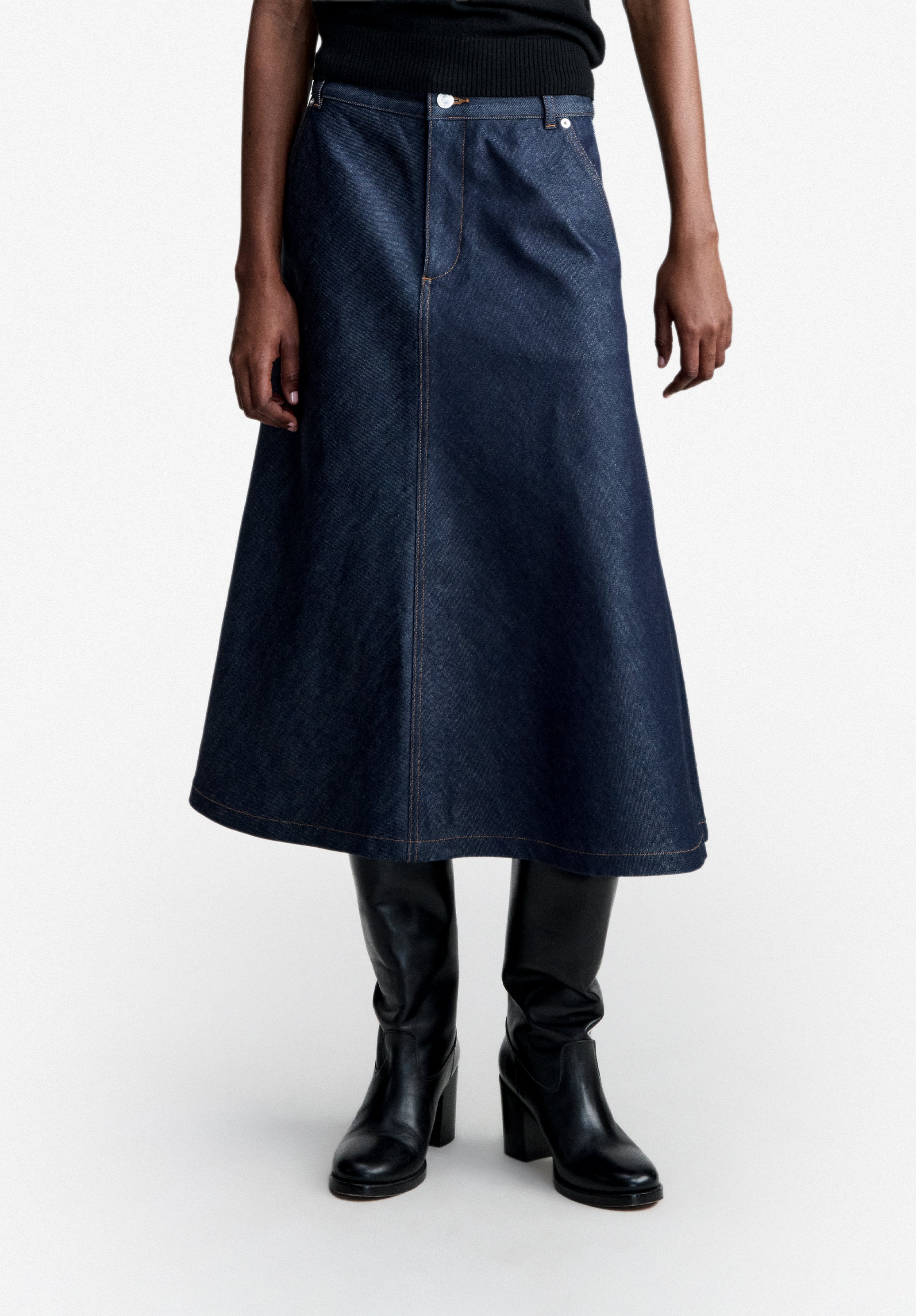 Flared skirt in indigo blue Japanese denim - 2