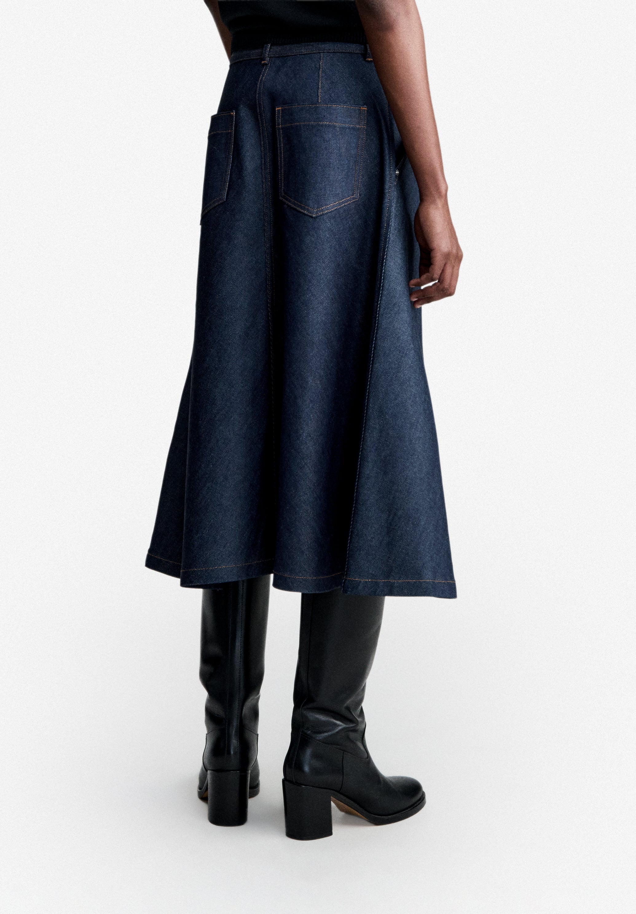 Flared skirt in indigo blue Japanese denim - 3