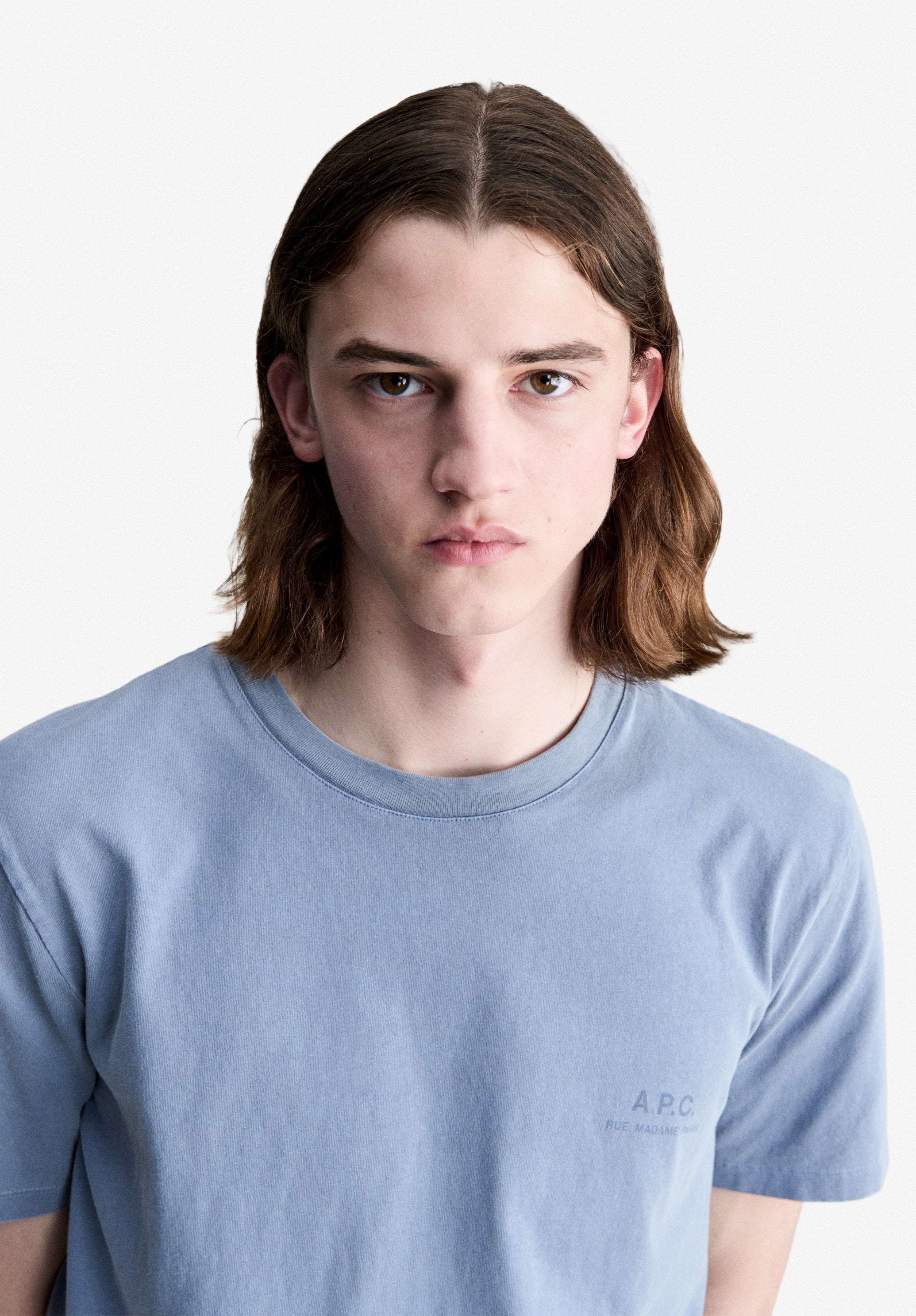 Grey-blue T-shirt with A.P.C. Rue Madame logo - 3