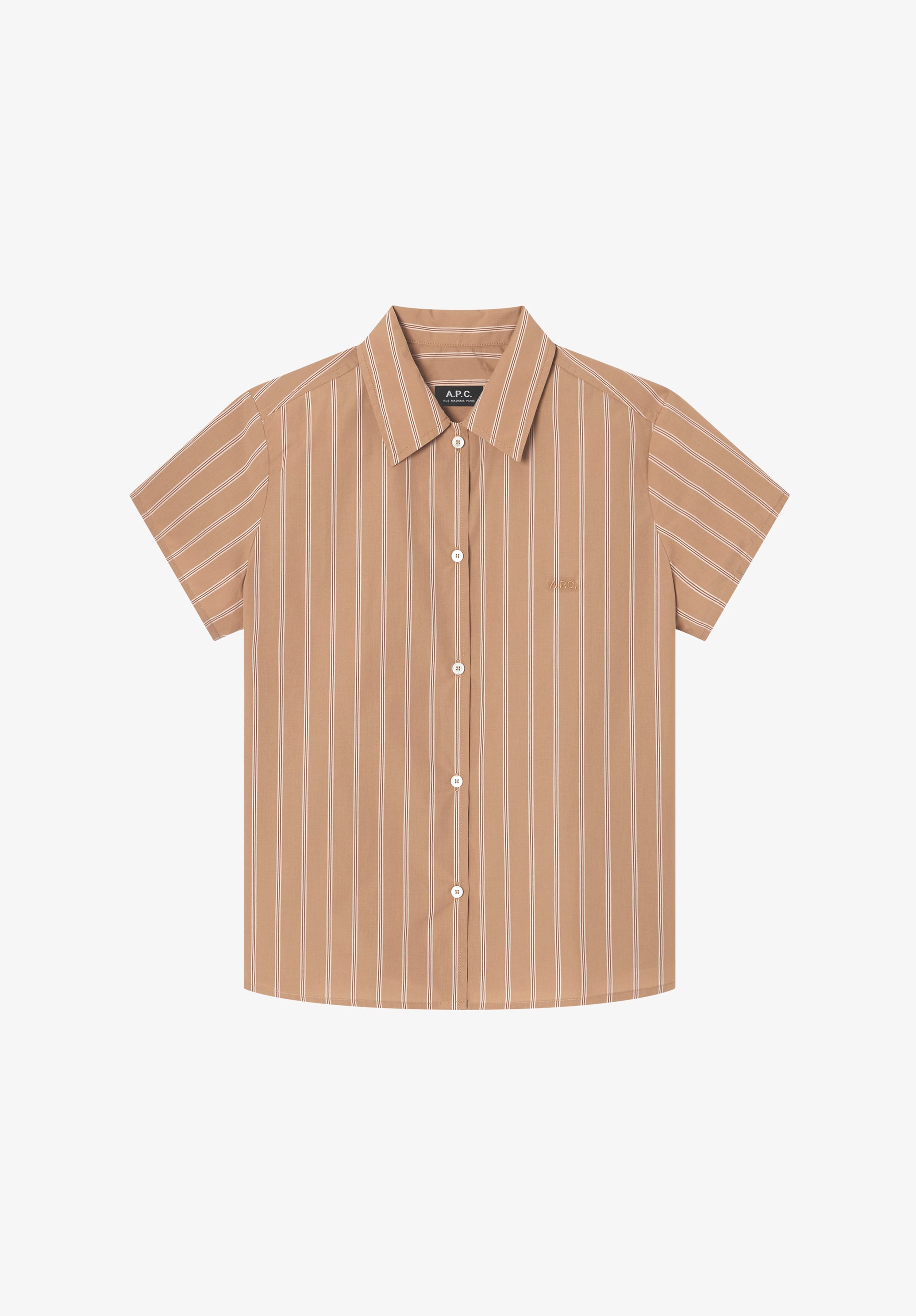 Striped beige short-sleeved shirt - 0
