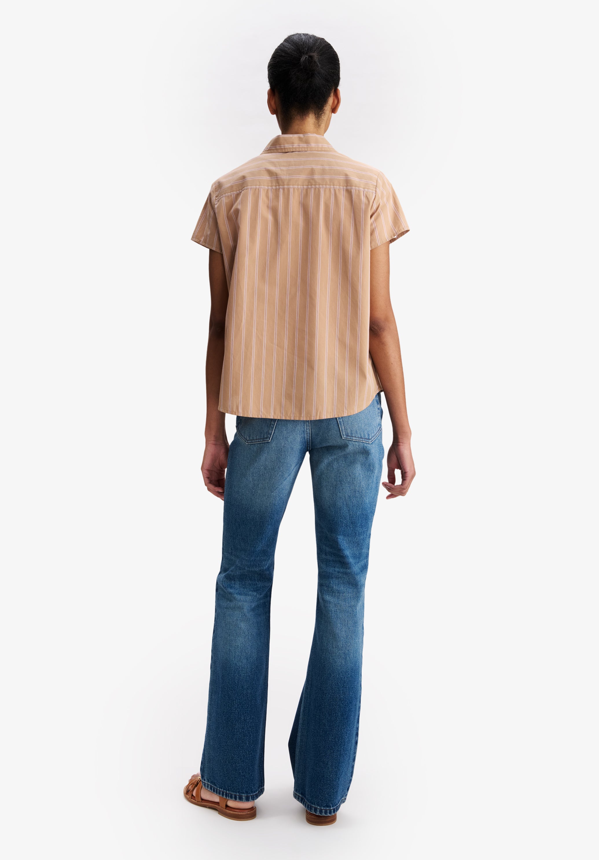 Striped beige short-sleeved shirt - 2