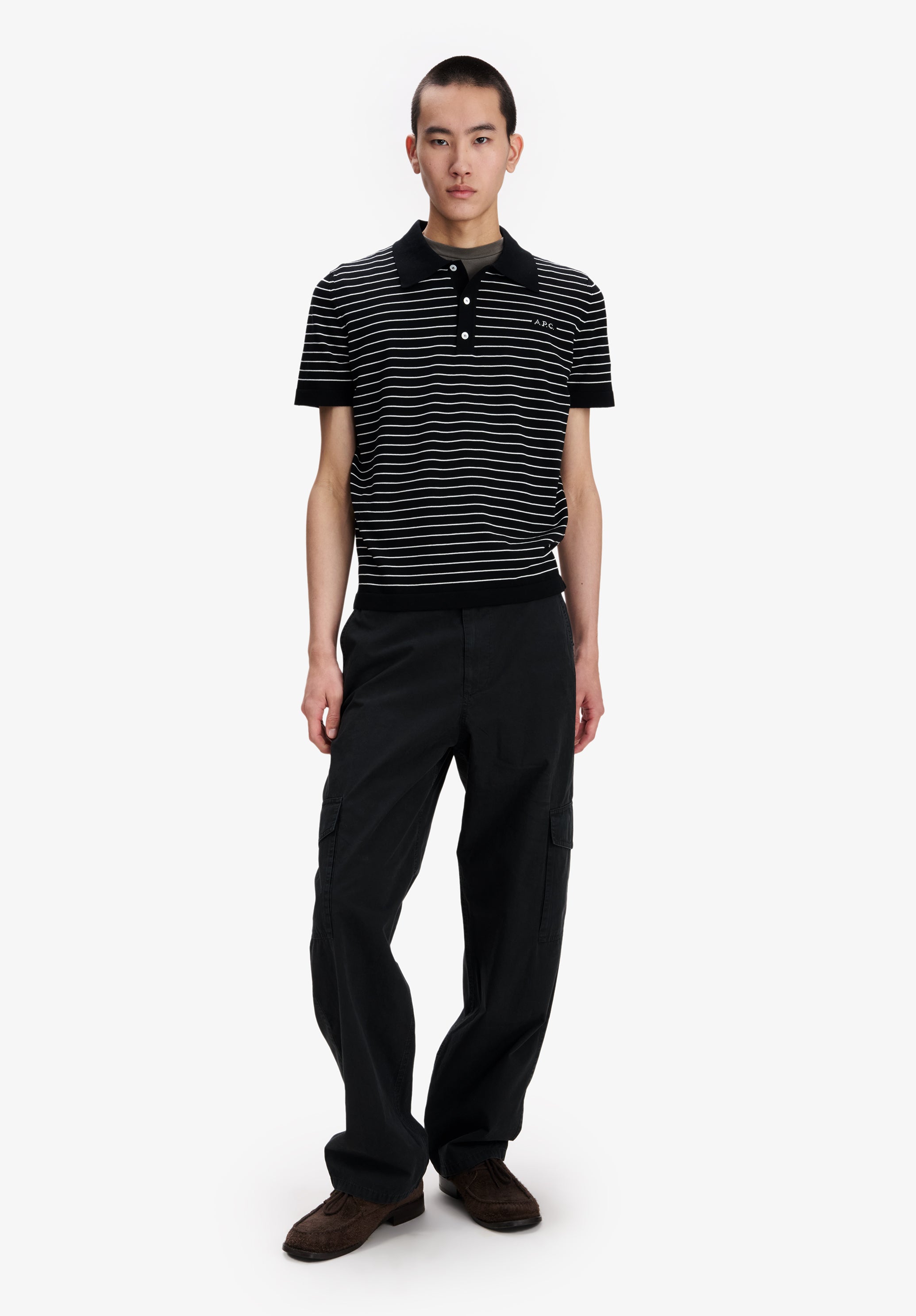 Fitted striped black polo - 1