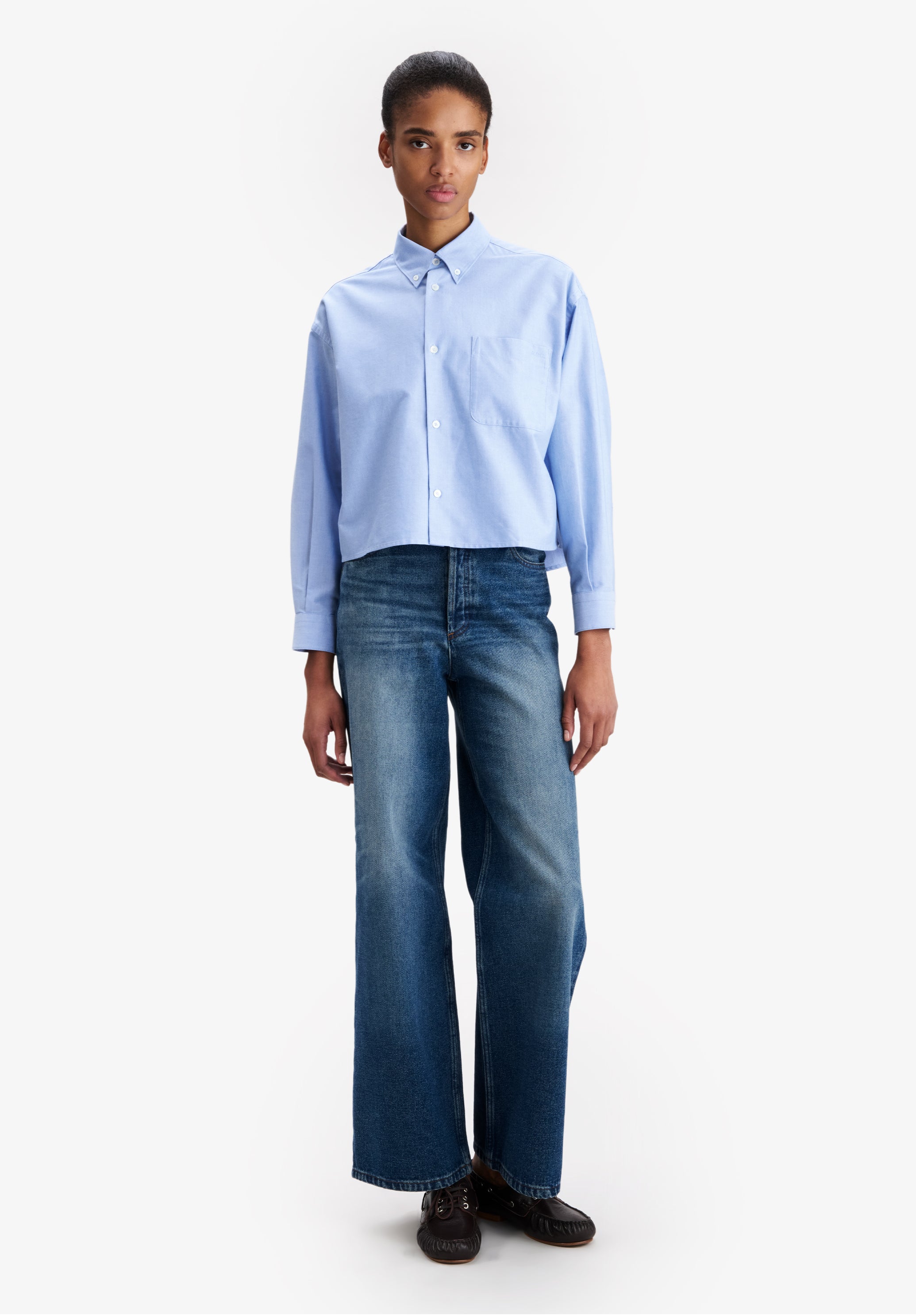 Short light blue oxford shirt - 1