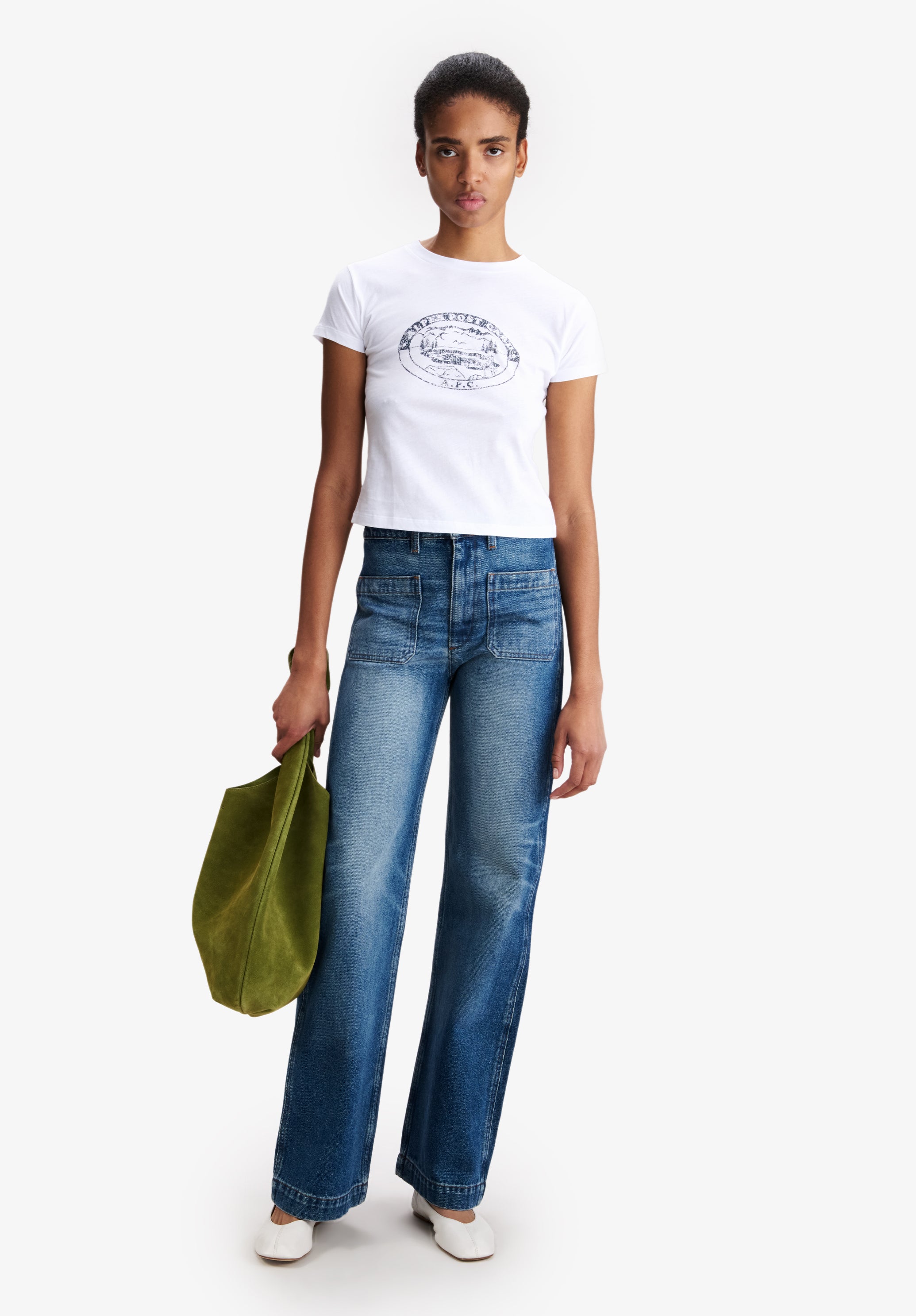 White t-shirt with vintage-effect camping logo - 1