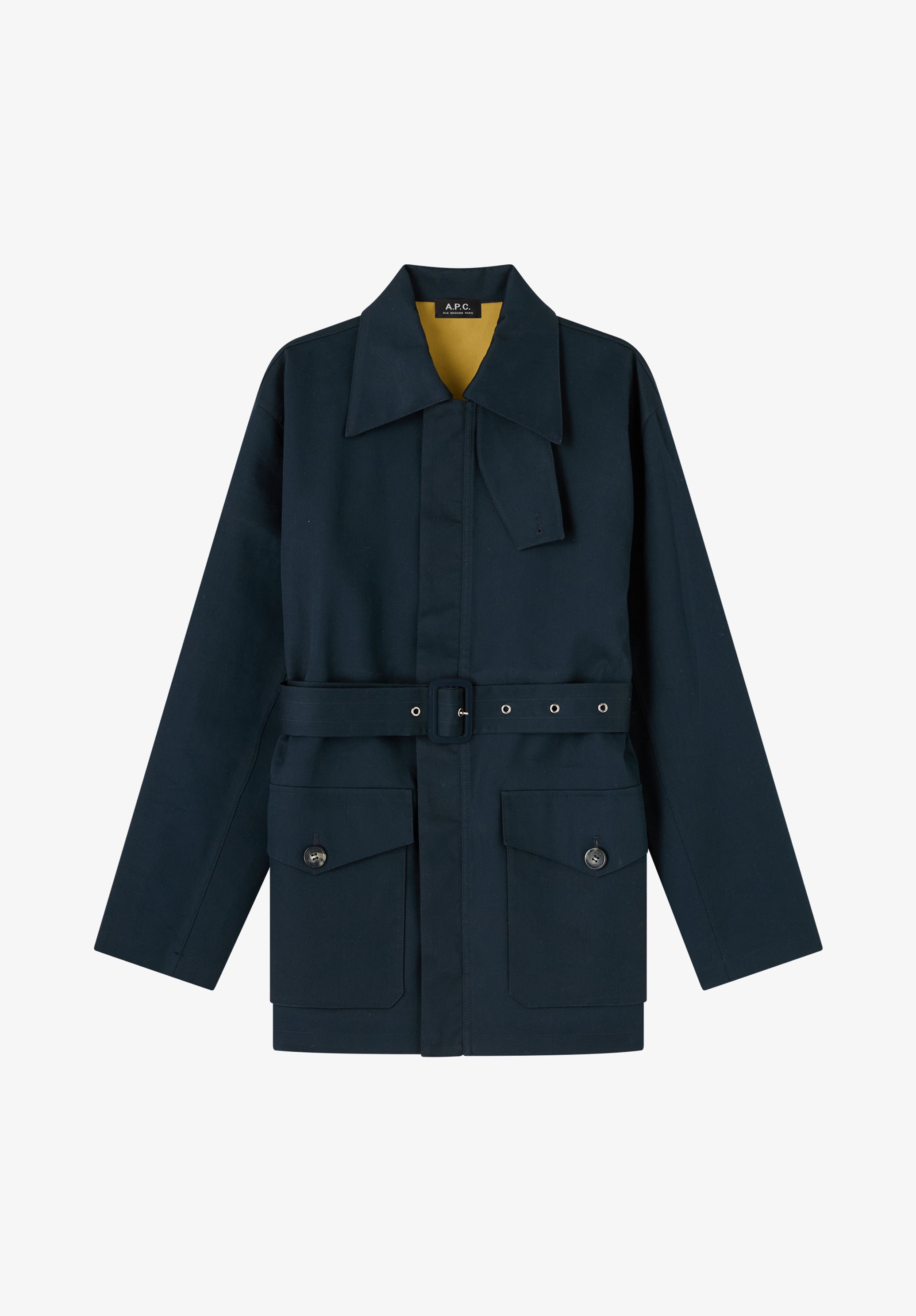 Modern navy blue cotton trench coat - 0