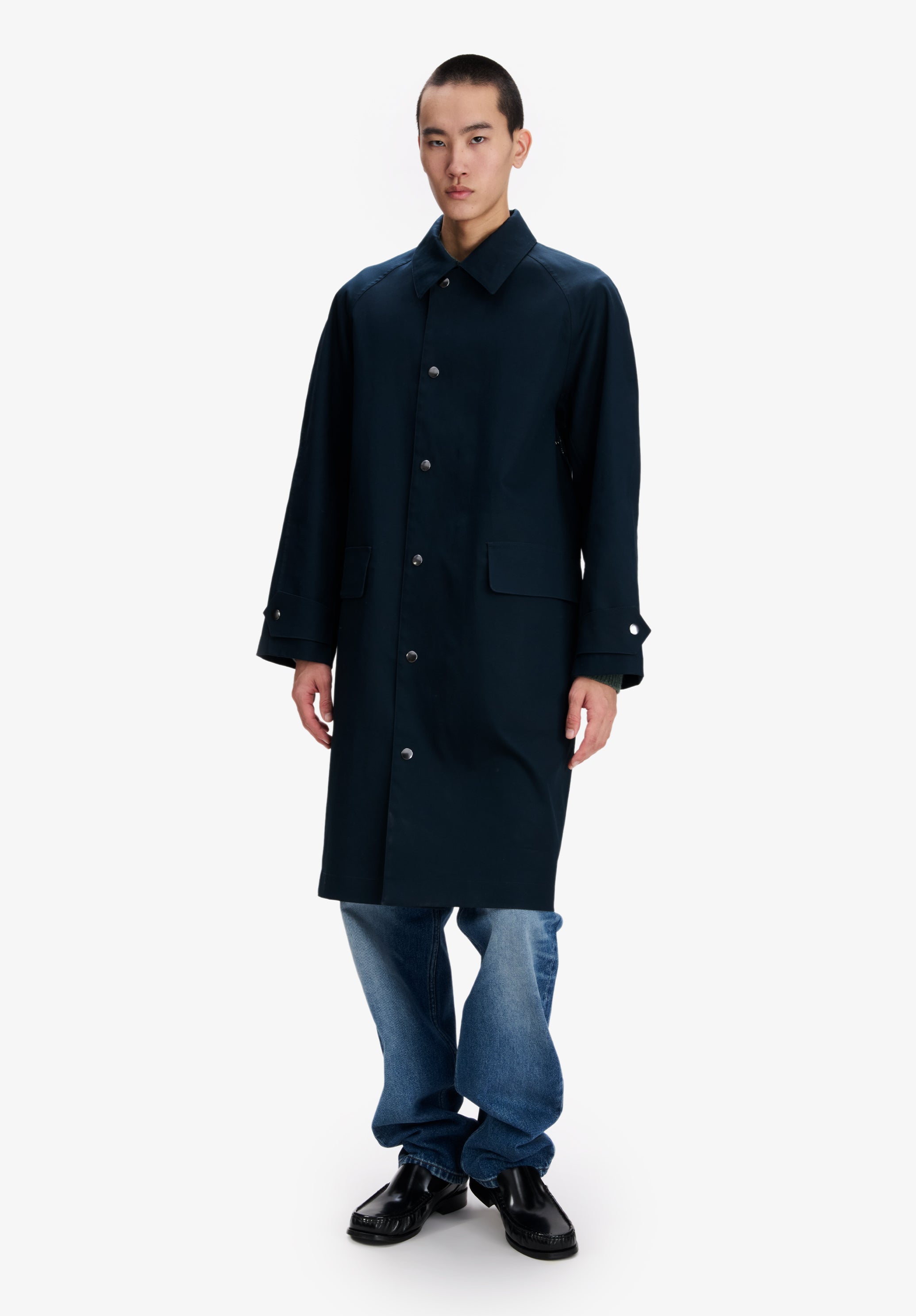 Navy blue water-repellent cotton mac - 3