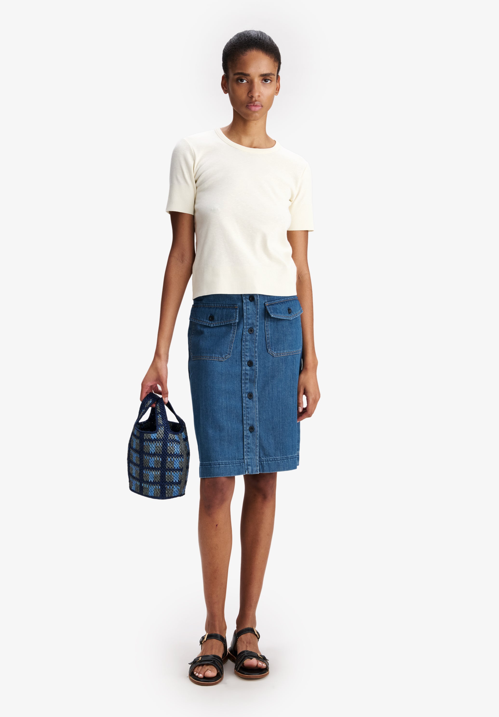 Faded denim skirt with pockets - 1