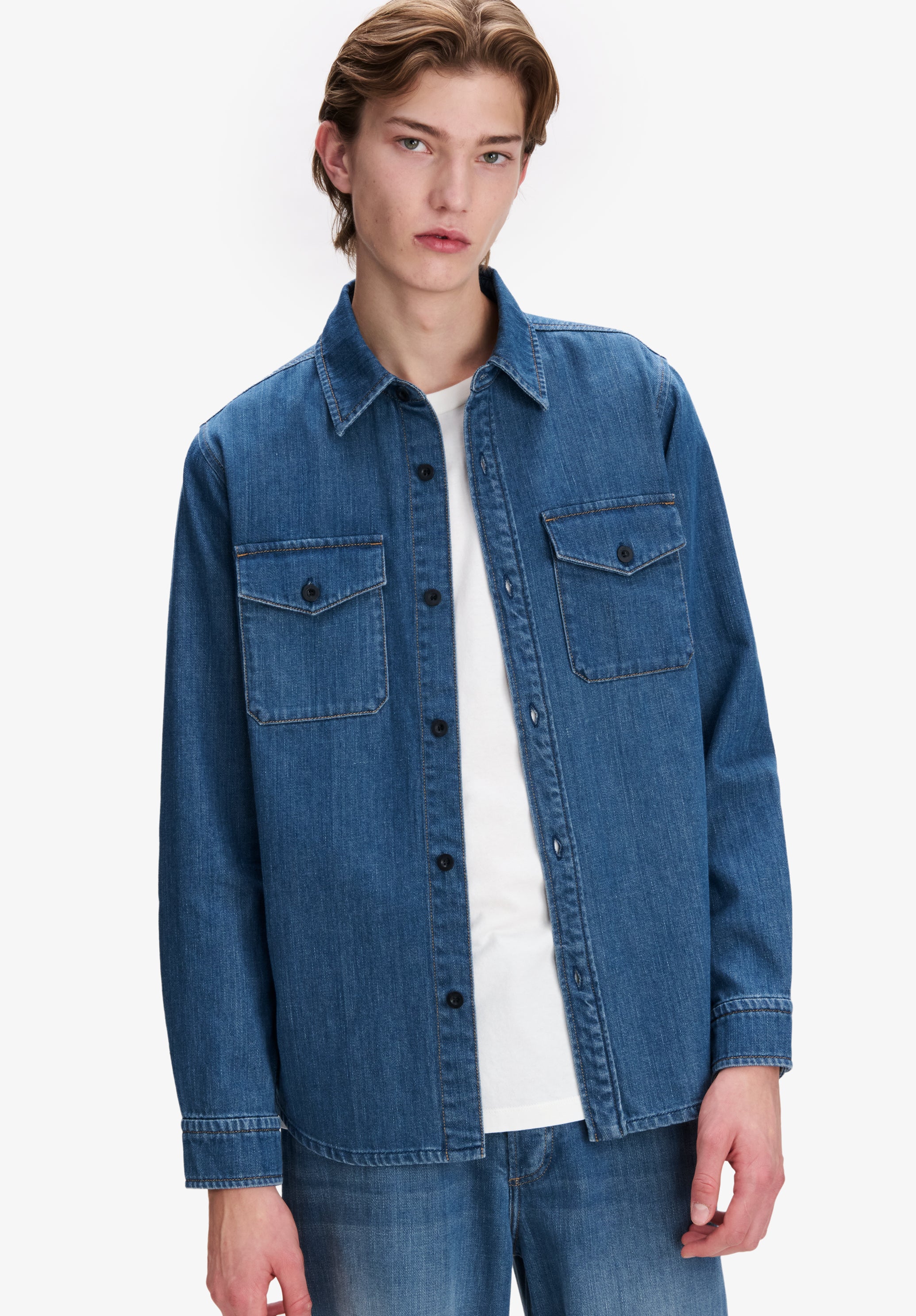 Faded denim overshirt with pockets - 4