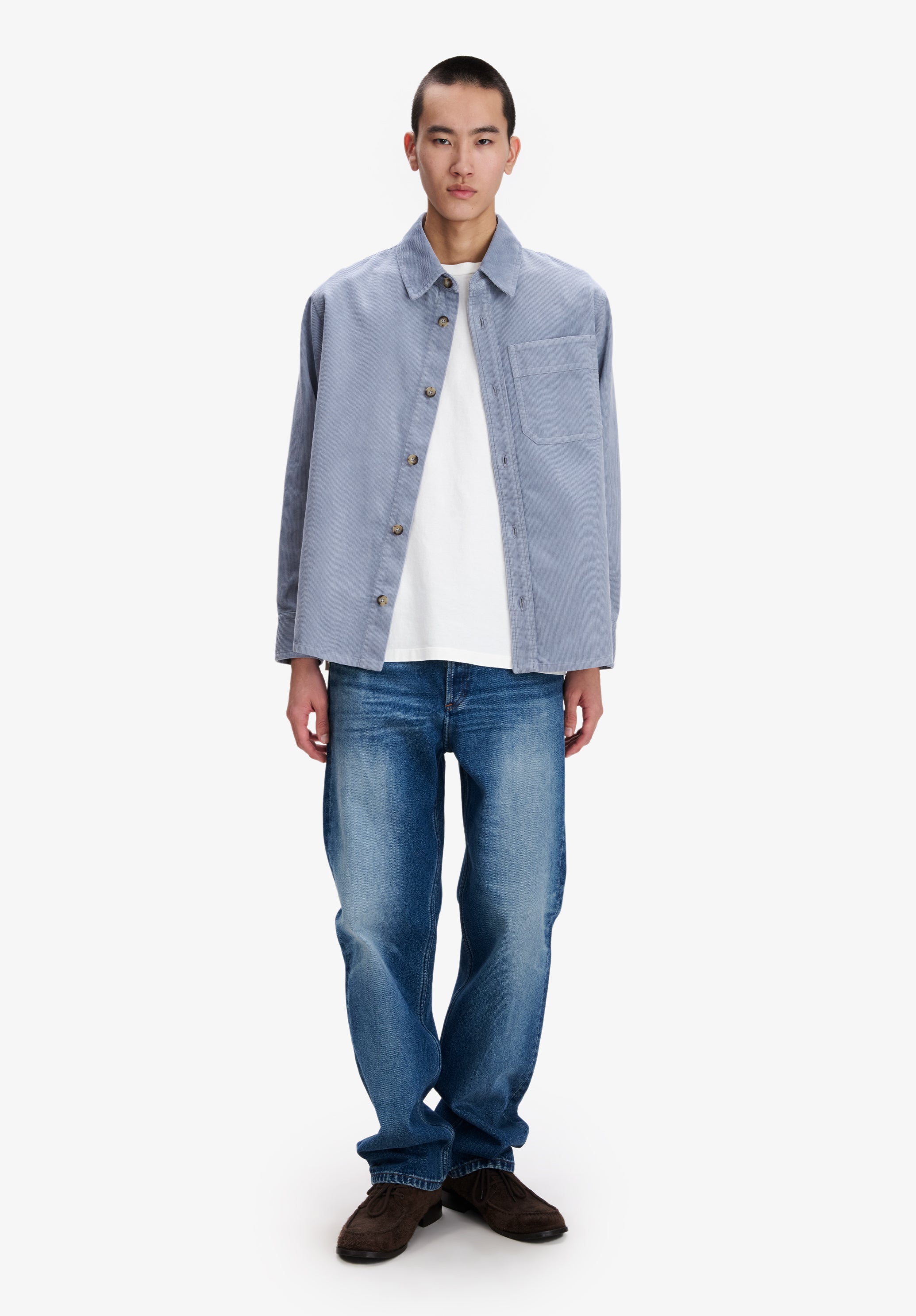 Oversized overshirt in stone-washed corduroy - 1