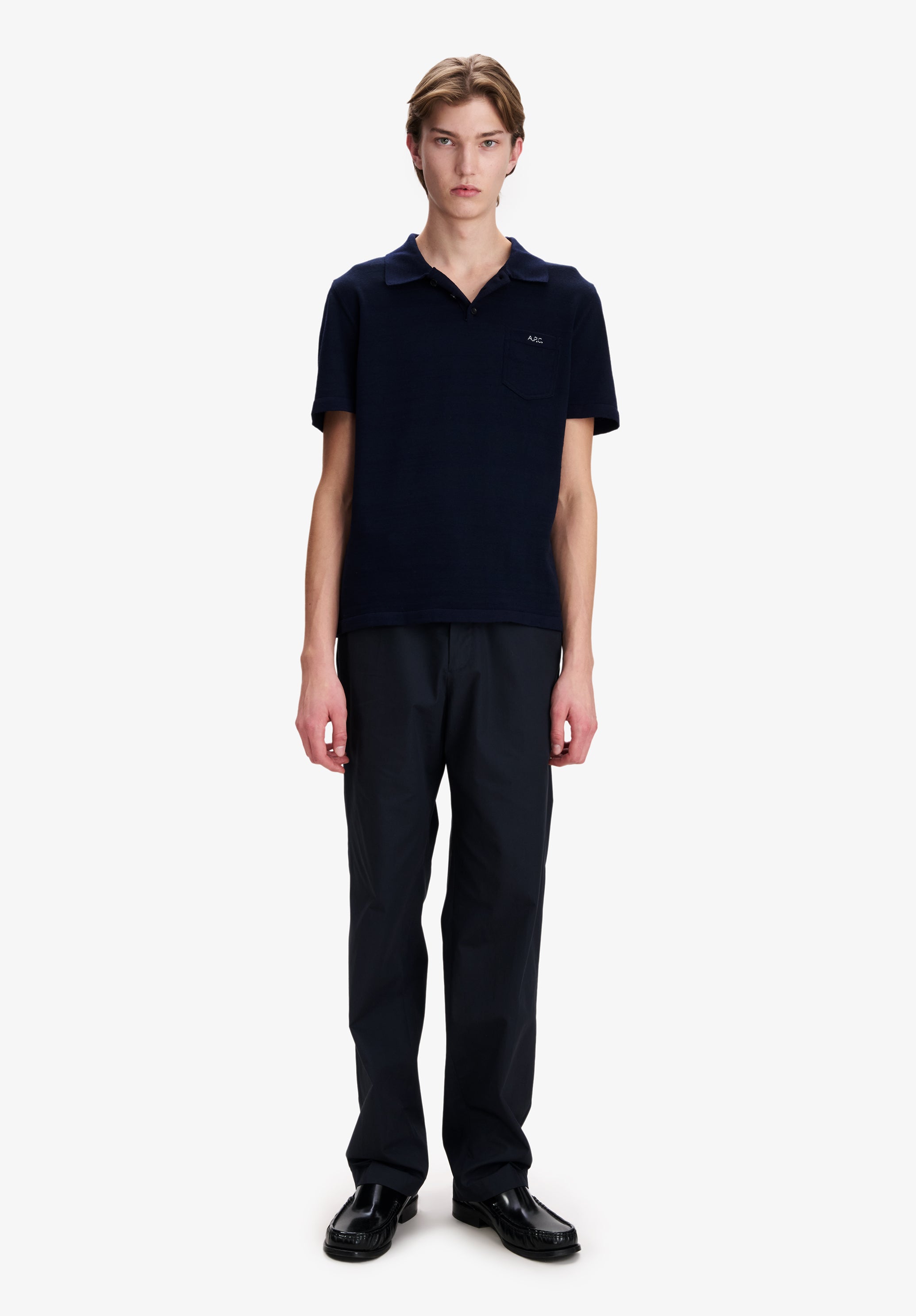 Navy blue organic cotton trousers - 1