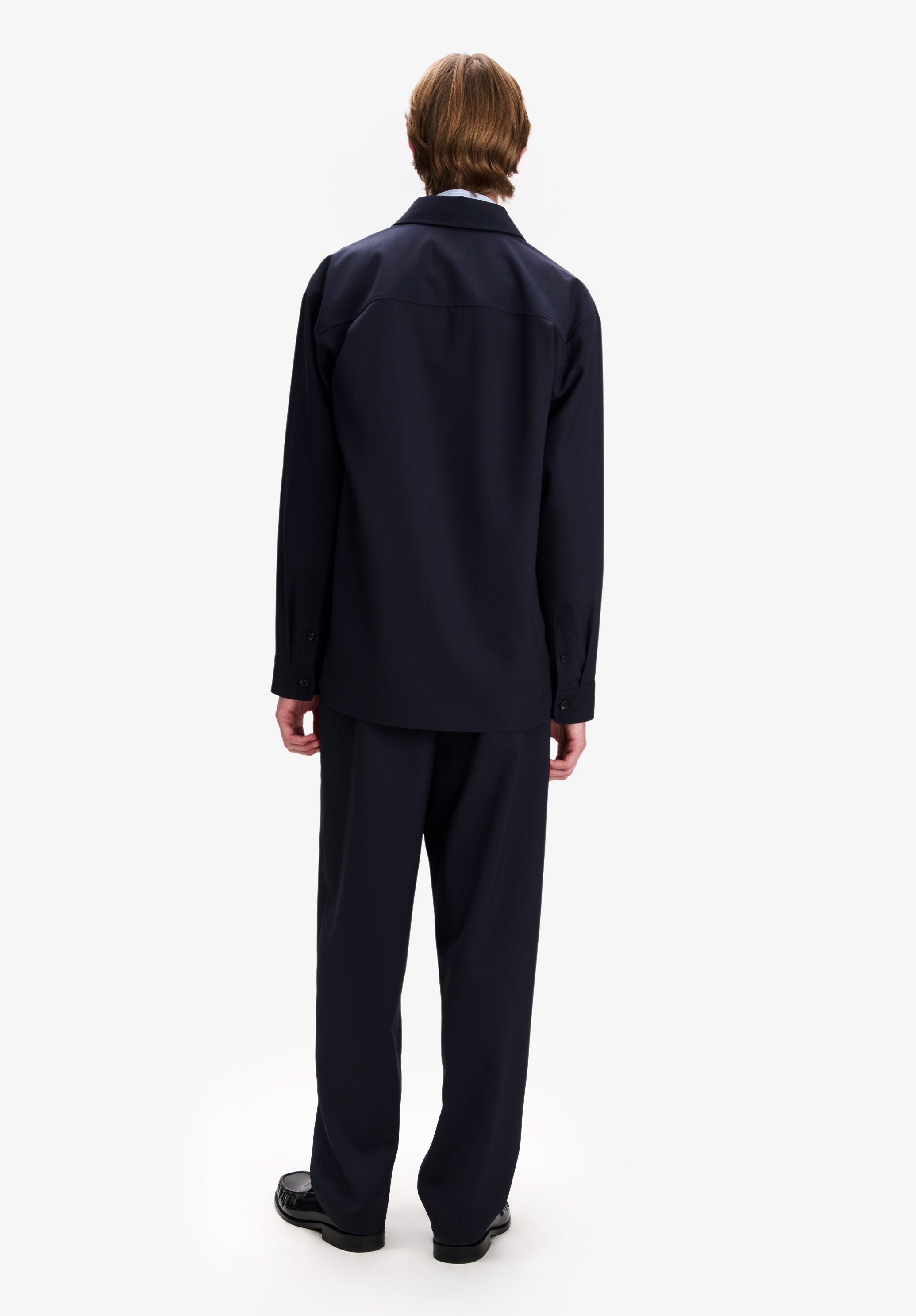Navy blue lightweight wool overshirt. - 2