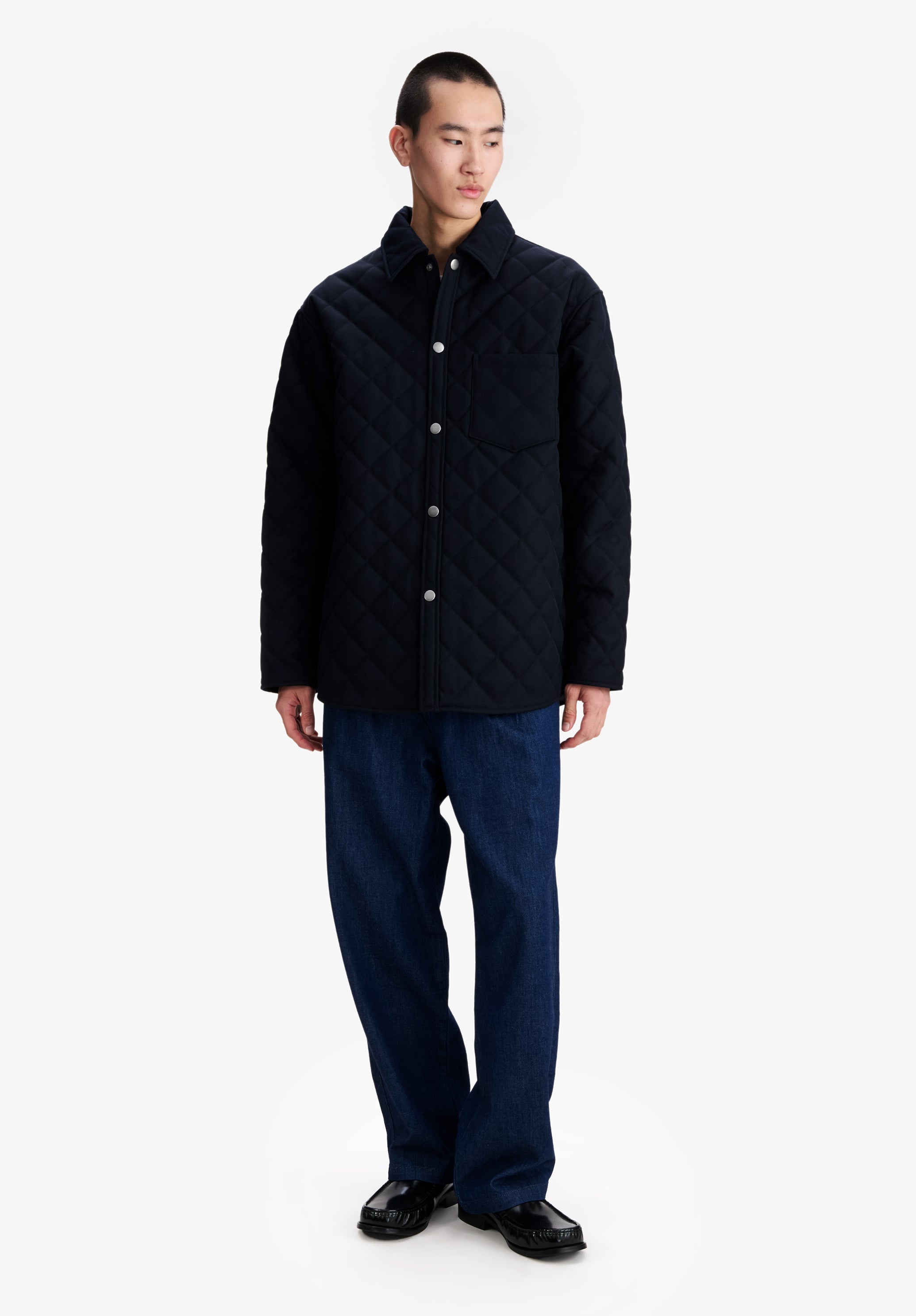 Navy blue quilted wool jacket | A.P.C.