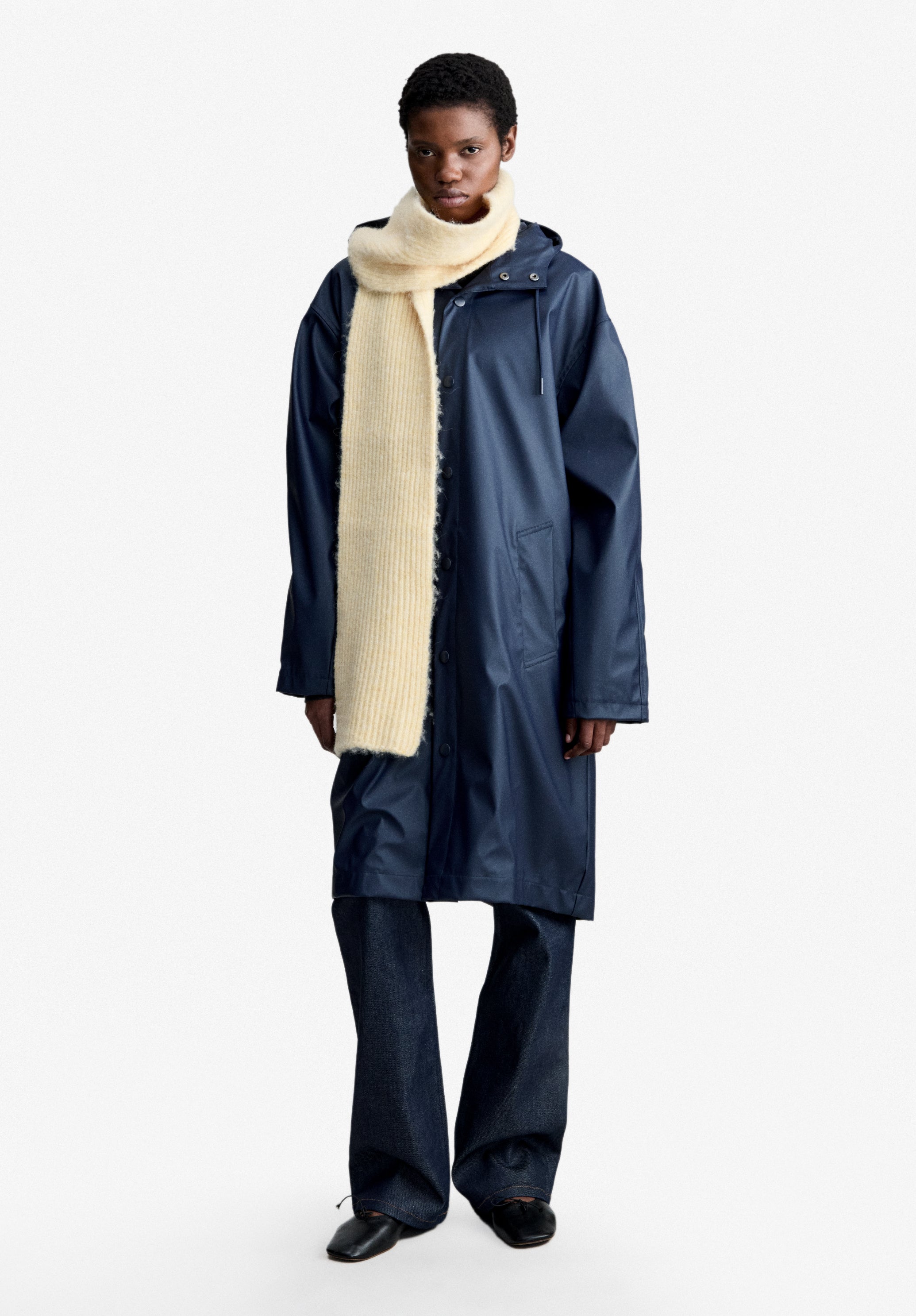 Long loose-fit navy blue parka - 1