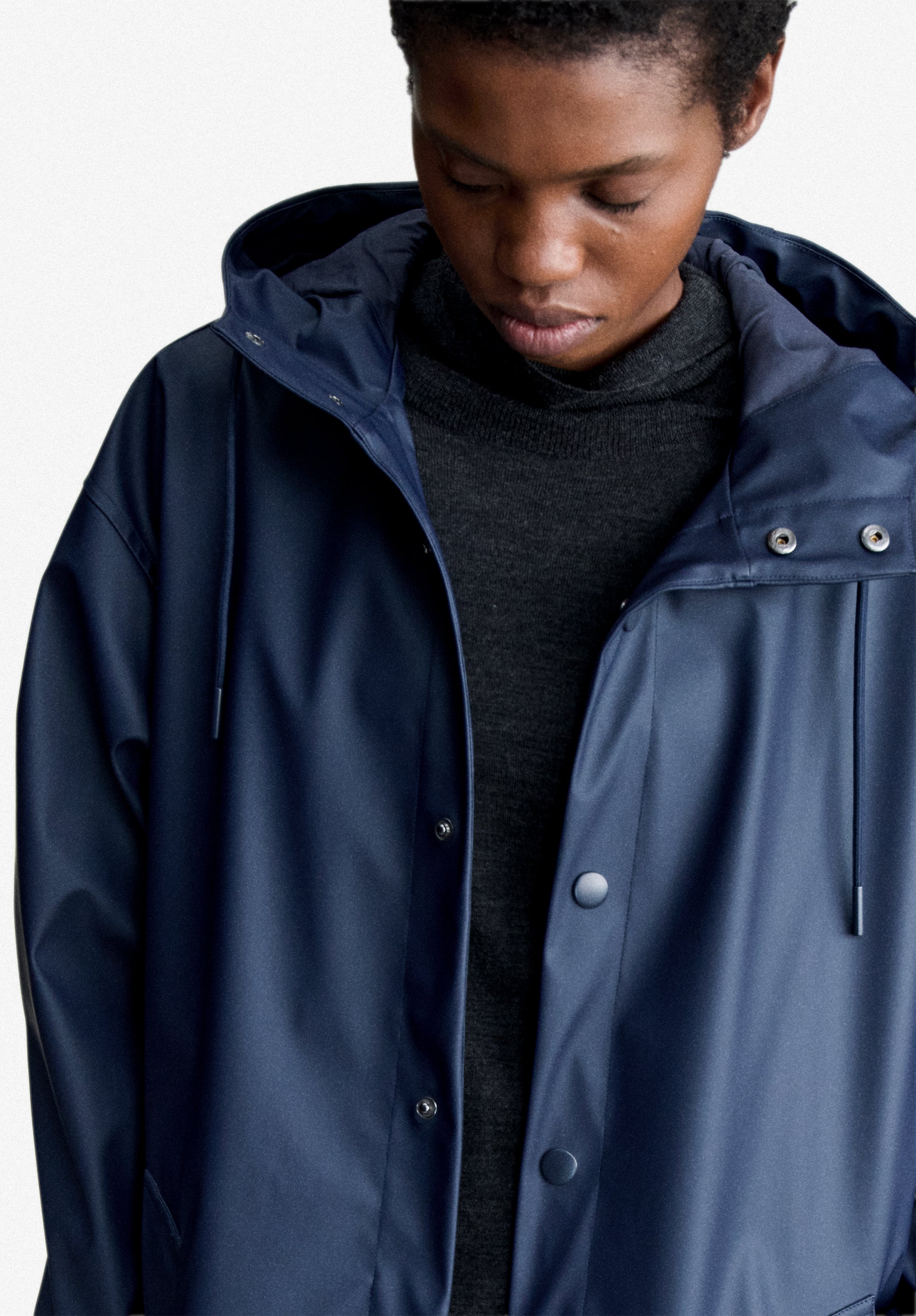 Long loose-fit navy blue parka - 4