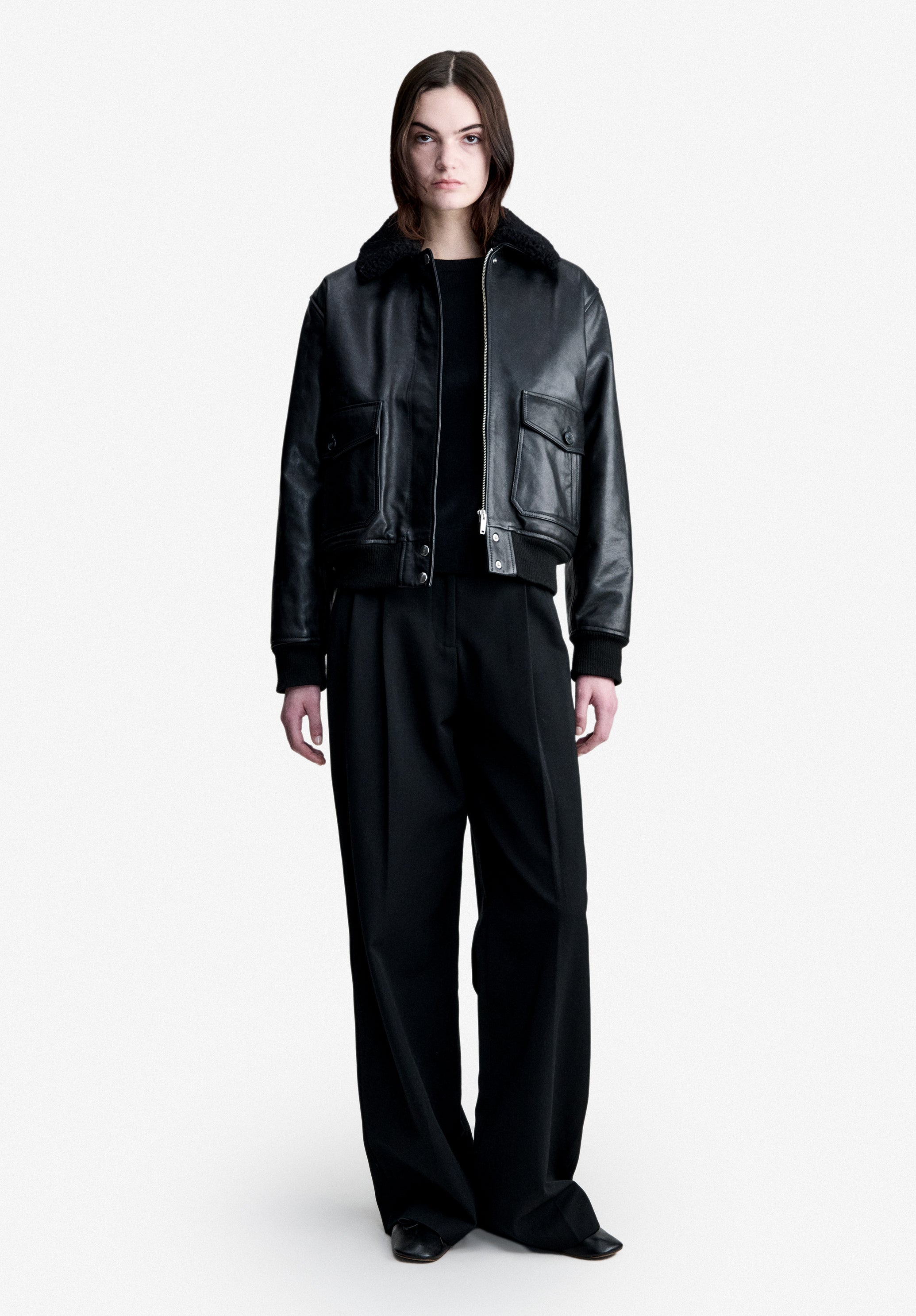 Black leather bomber jacket - 1