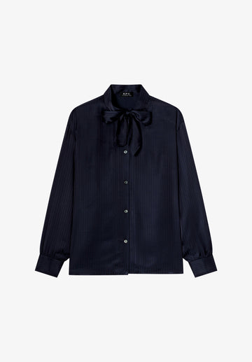 Blouse bleu marine à col noeud