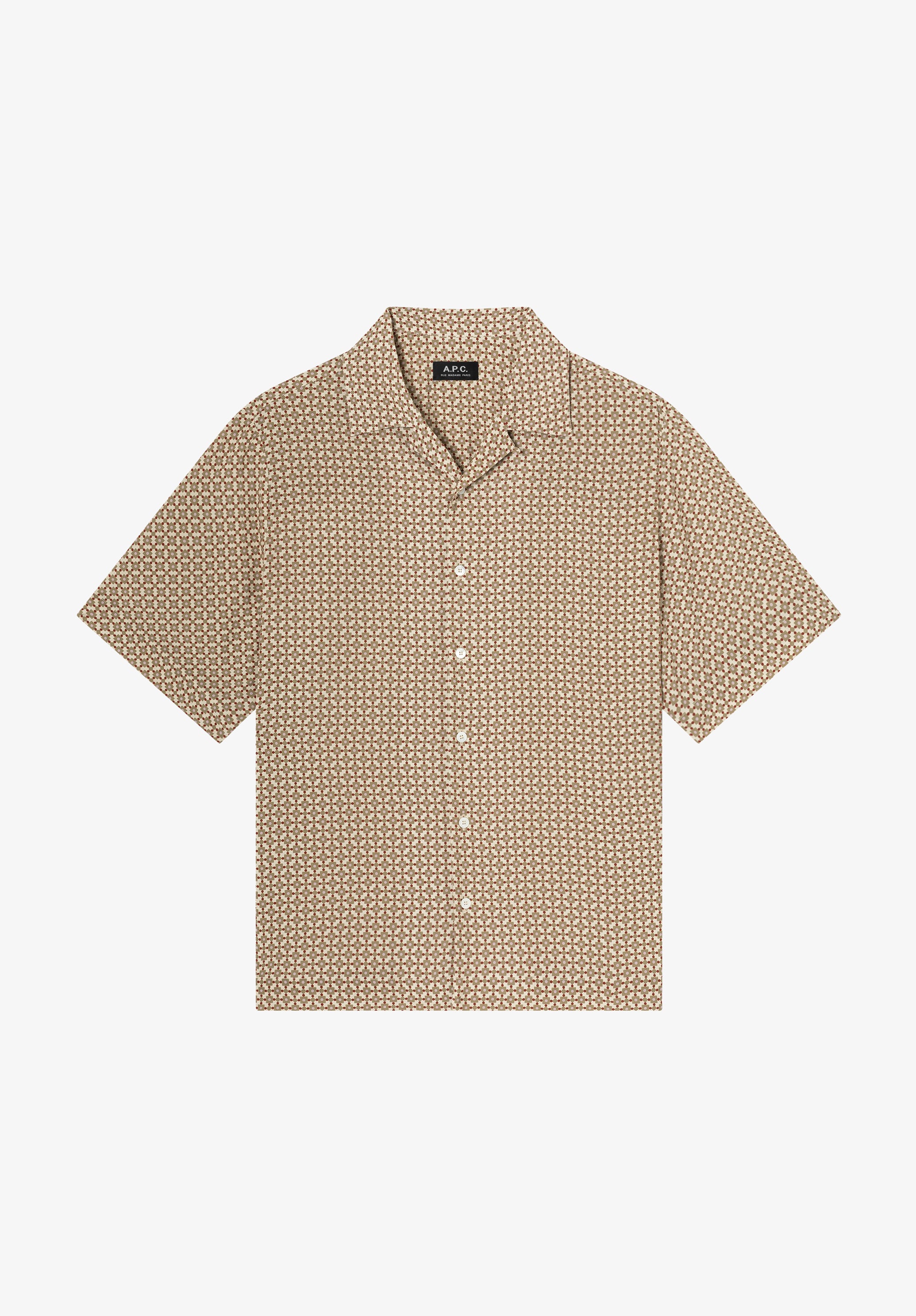 Patterned ecru short-sleeved shirt - 0