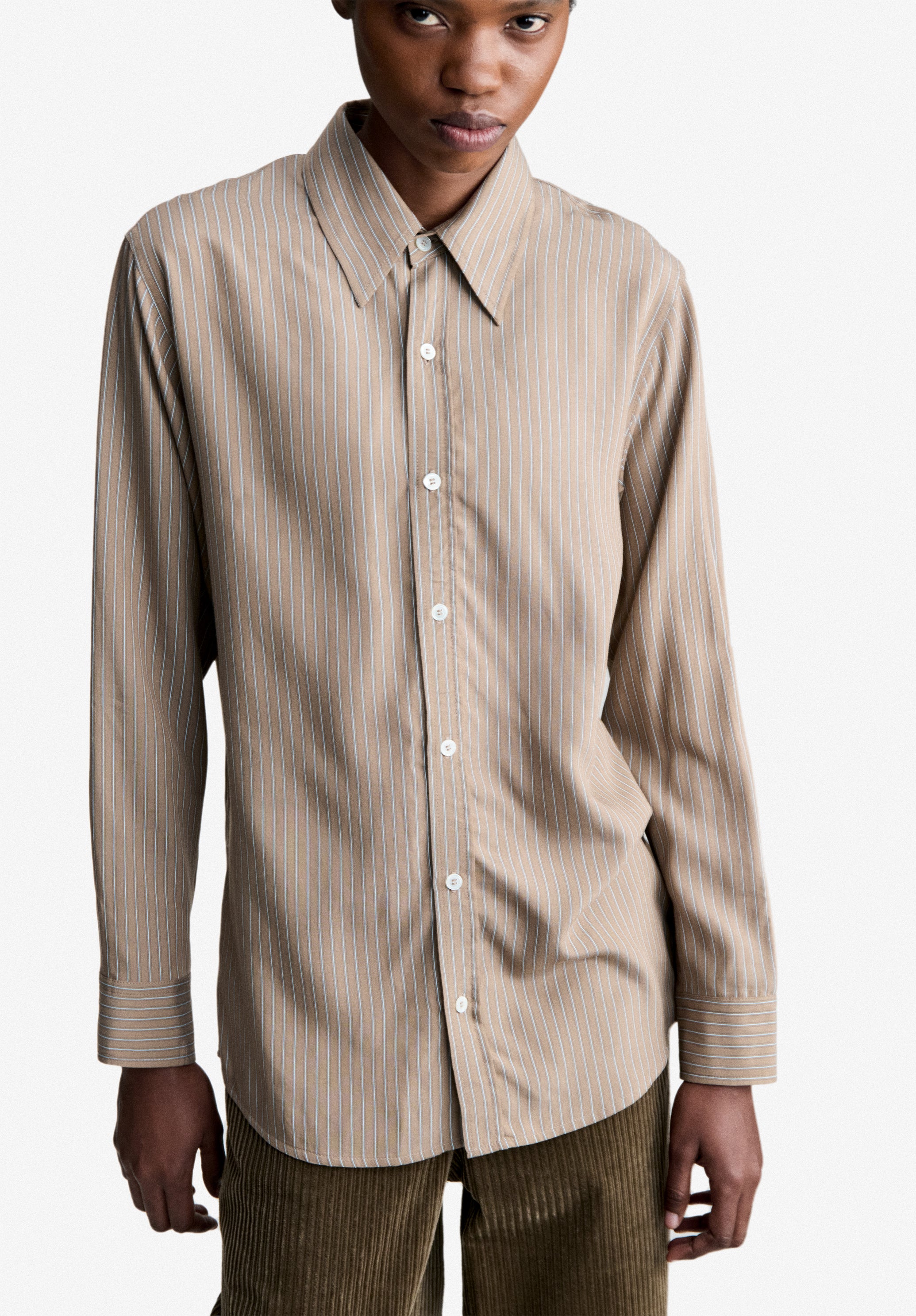 Flowing brown striped shirt - 3