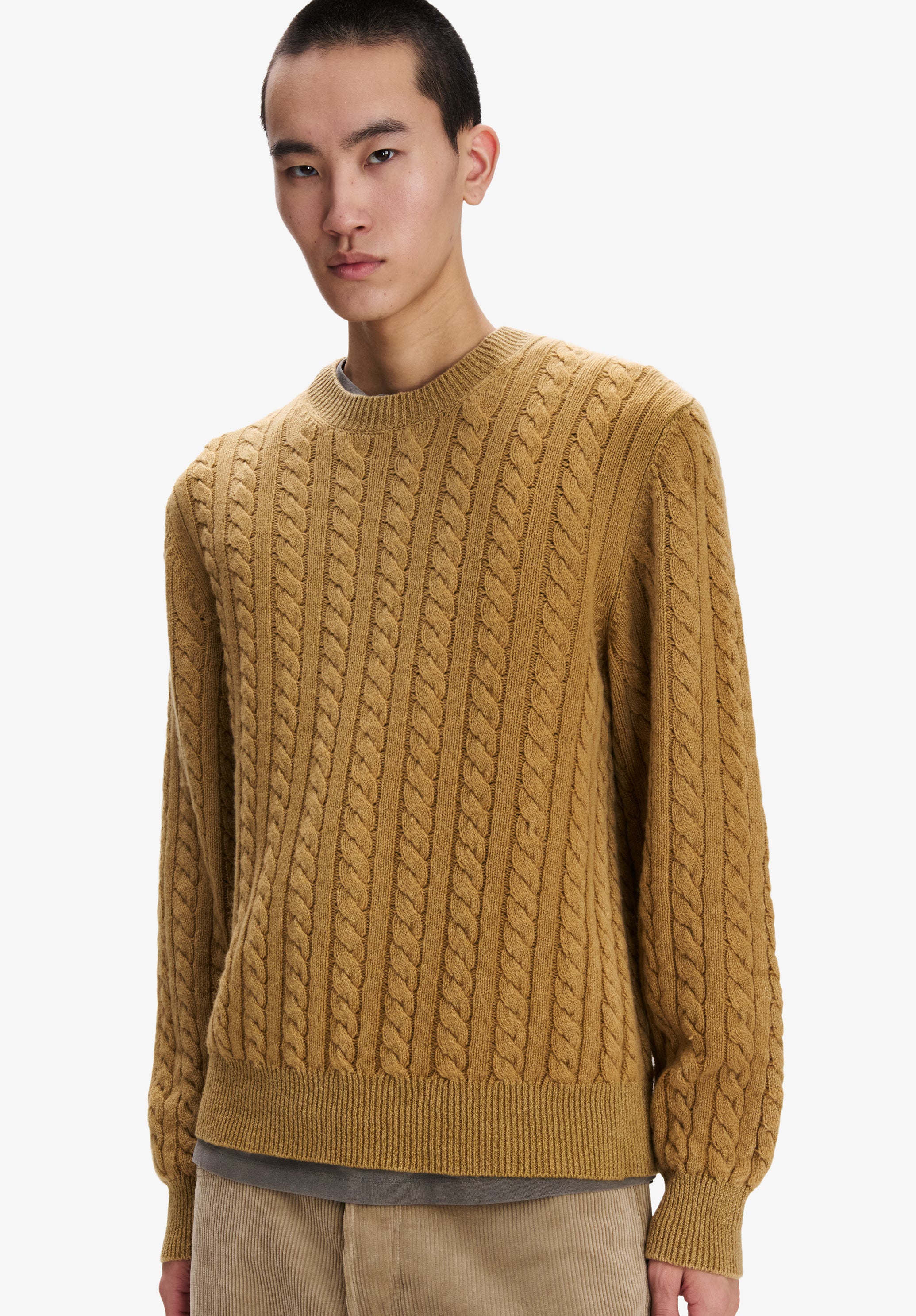 Loose tobacco cable-knit sweater - 3