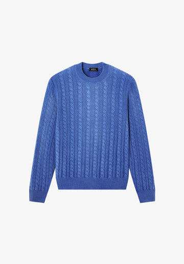 Oversized blue cable-knit sweater