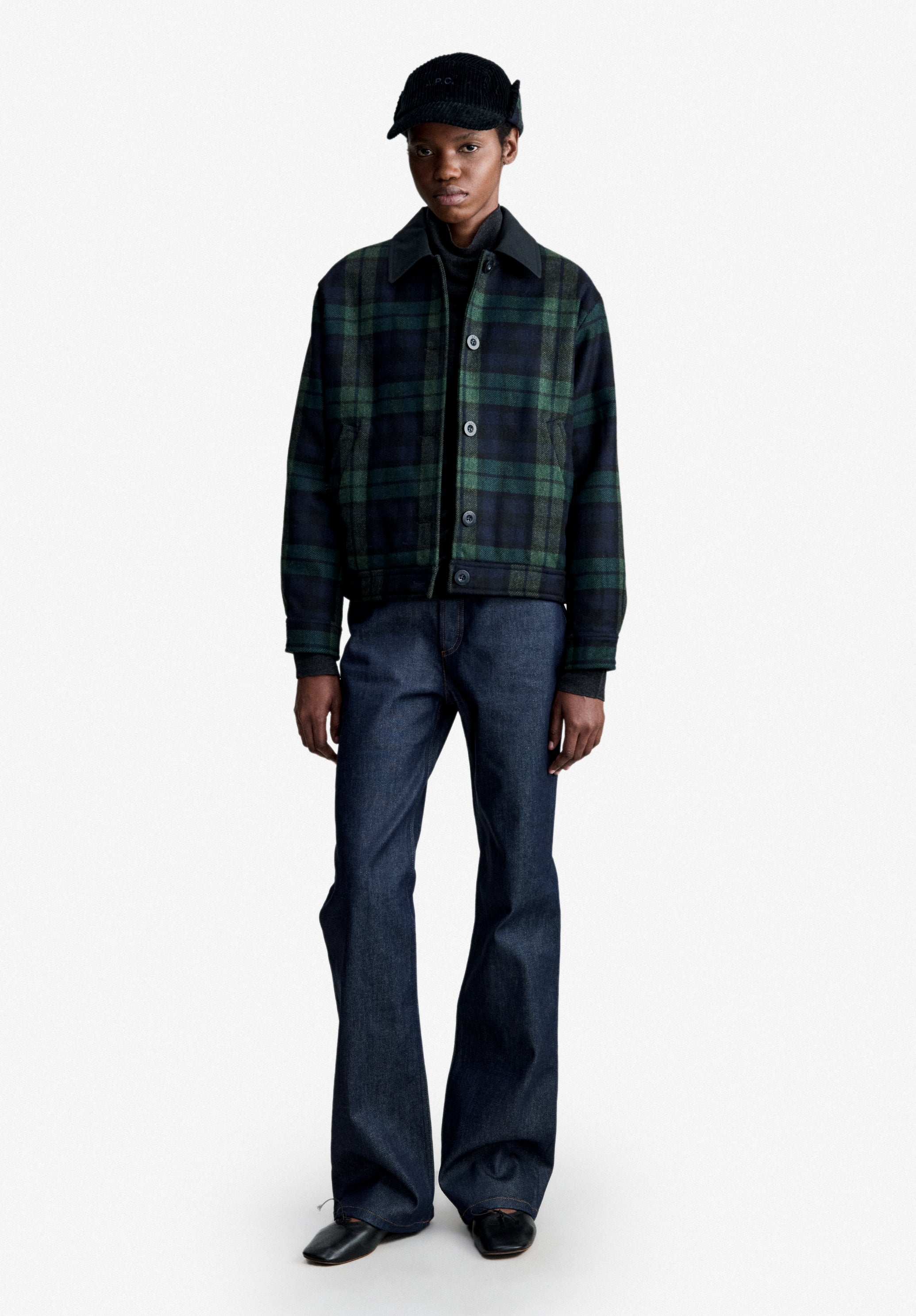 Navy blue checked jacket - 1